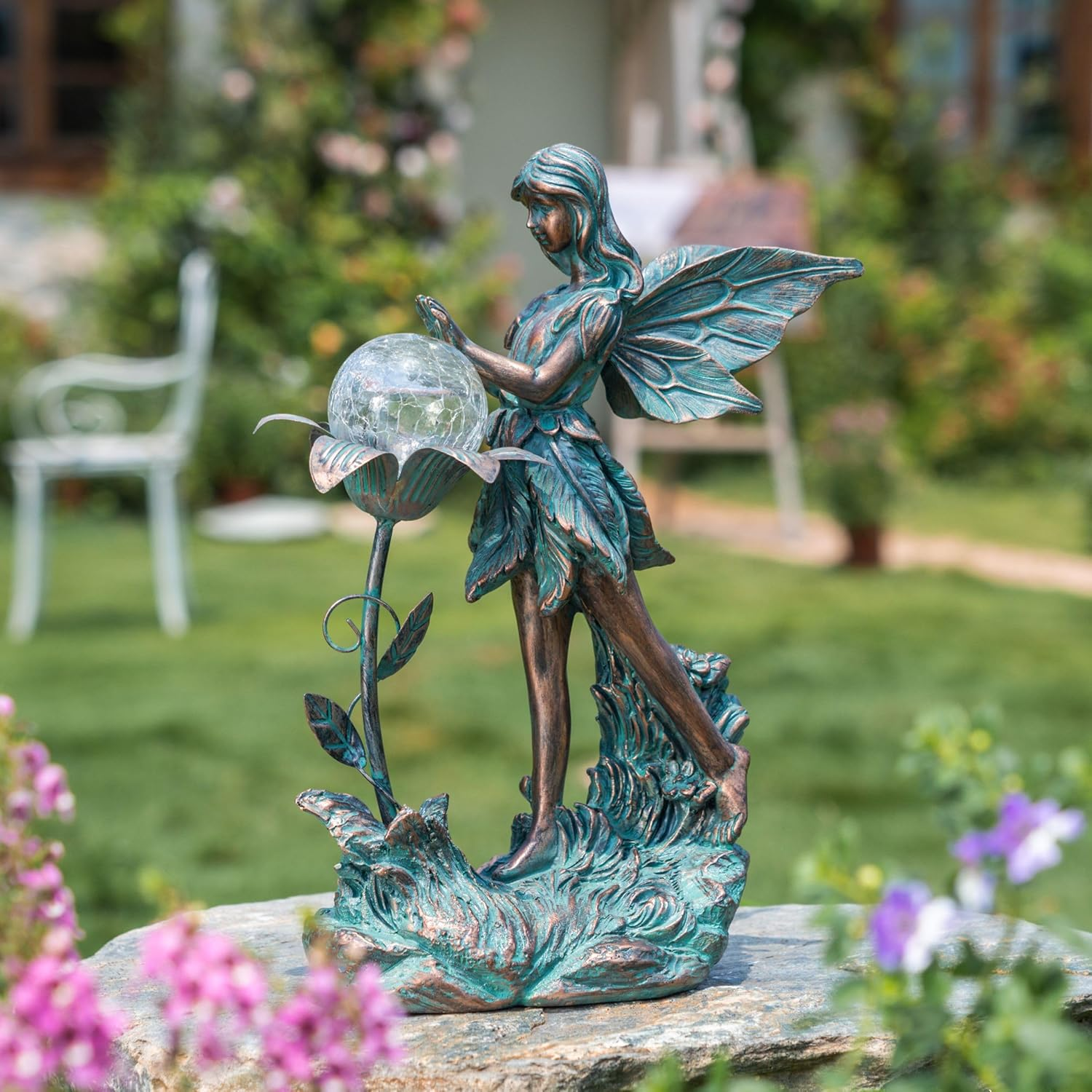 TERESA'S Collections Garden Fairy, Large Bronze Garden Sculptures & Statues with Solar Outdoor Light, Yard Art Lawn Ornaments for Outdoor Decor, Ideal Housewarming Gifts for Mom Birthday 10.6" image number 3