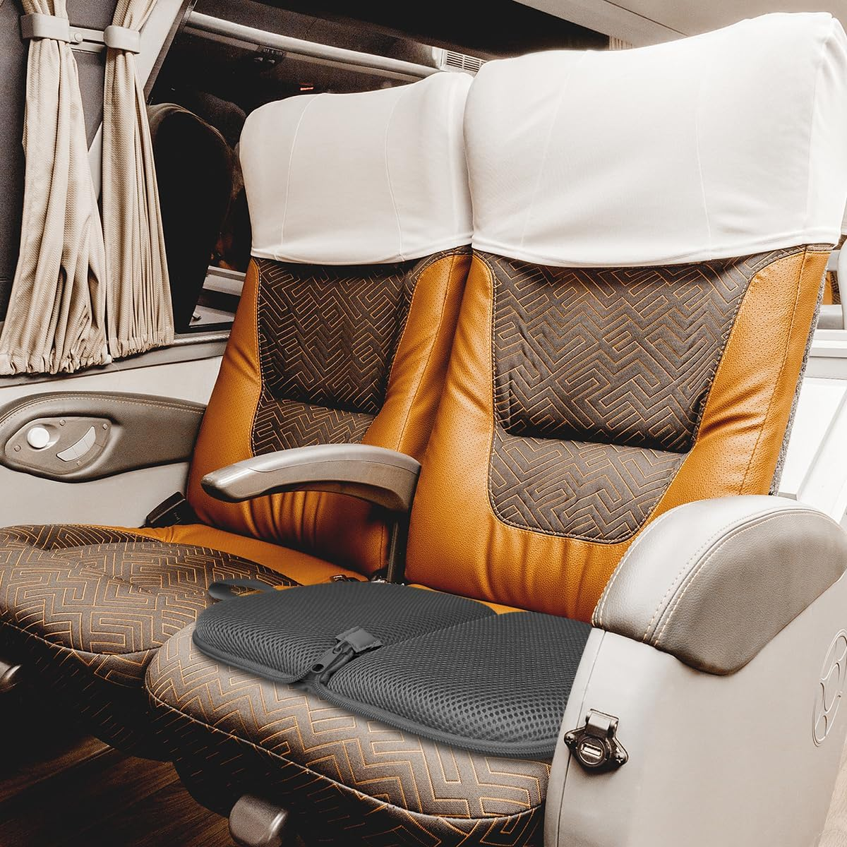 Small Foldable Gel Foam Seat Cushion for Travel 13.3" X 6.6", Foldable Gel & Memory Foam Travel Seat Cushion, Portable Chair Cushion with Handle, Portable(With Black Mesh Cover) image number 4