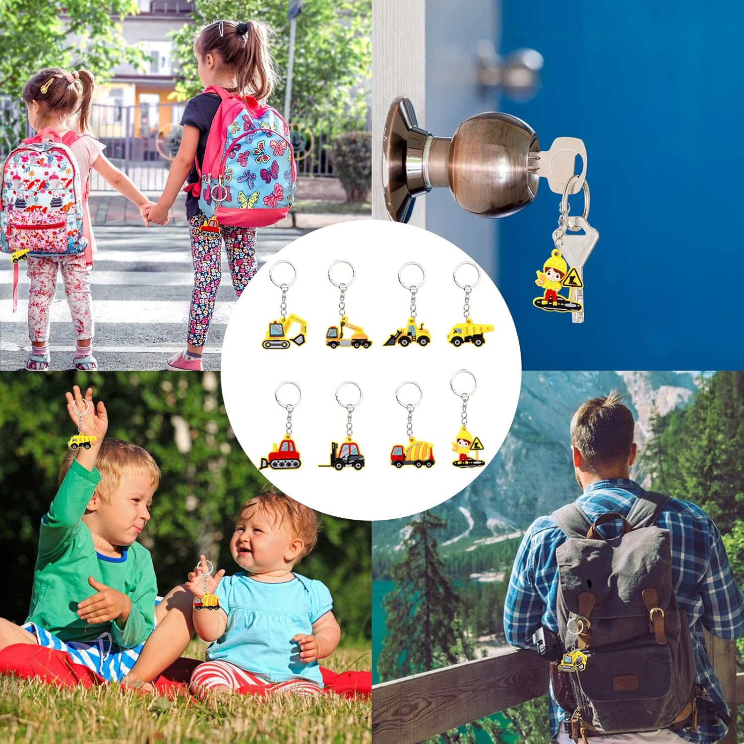 24 Pcs Construction Truck Keyring Keychain Pendant for Kid, Construction Birthday Party Favors Pendant Engineering Vehicle Theme Party Bag Filler, Construction Vehicles Party Favors Supply image number 5