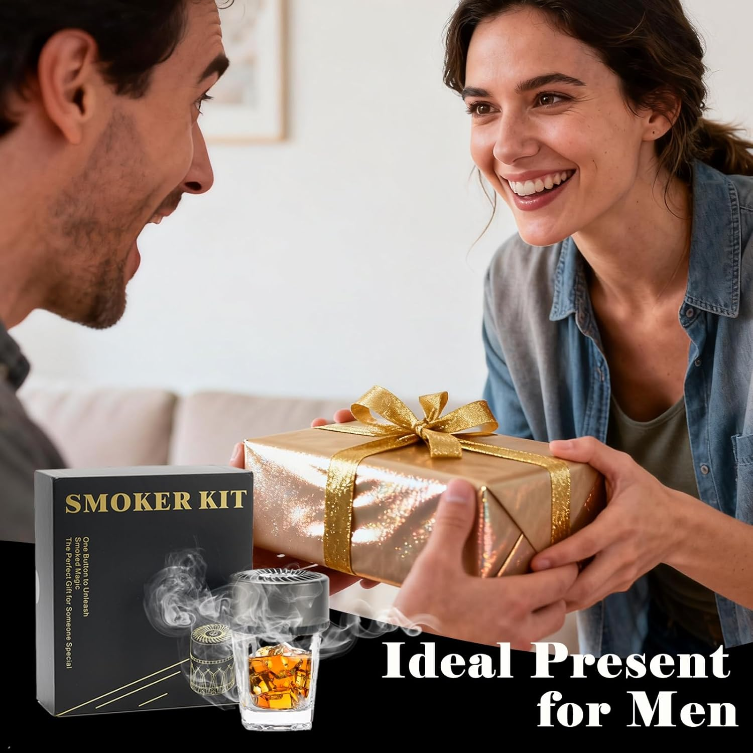 Electric Whiskey Smoker Kit with 4 Light Modes, Rechargeable Cocktail Smoker, 6 Wood Chips, No Butane Required, Christmas/Birthday Gifts for Men, Dad, Husband