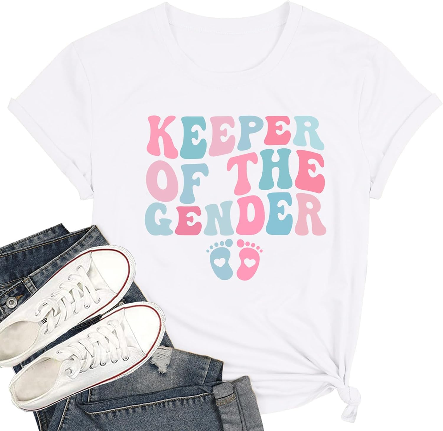 Keeper of the Gender Shirt Women Pregnancy Announcement Tshirt Gender Reveal Ideas Graphic Tee Maternity Tops image number 4