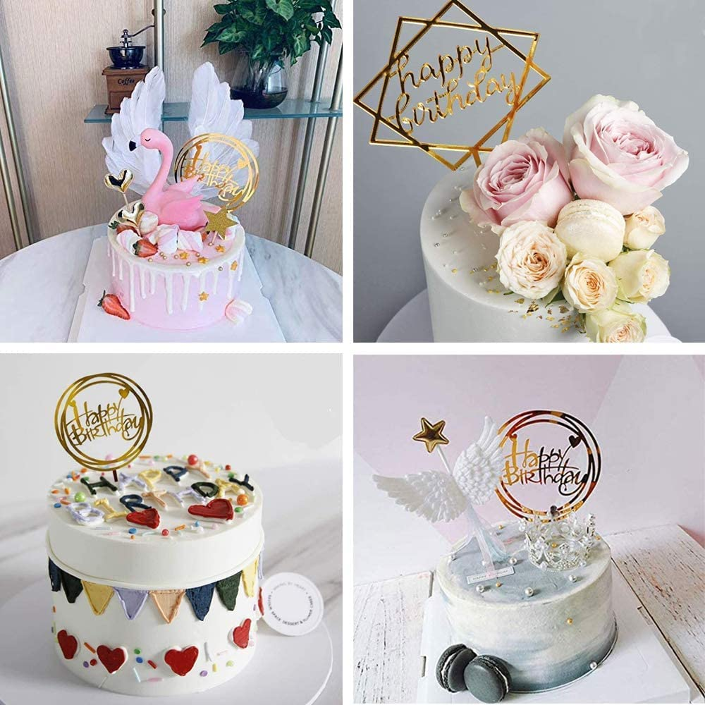6 Pack Gold Birthday Cake Topper Set, Acrylic Happy Birthday Cake Toppers Cupcake Toppers,Double-Sided Glitter Happy Birthday Gold Cake Topper Set,Acrylic Happy Birthday Cake Toppers Cupcake Toppers image number 6