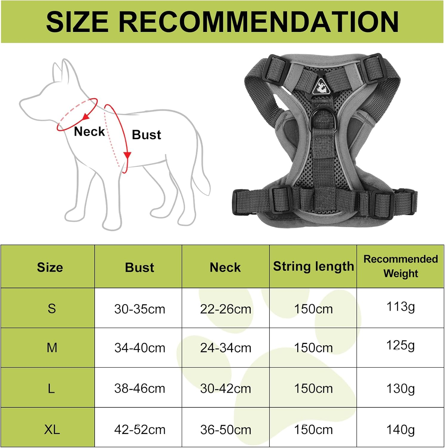 Dog Harness for No Medium and Large Dogs, Breathable Dog Chest Harness with 1.5 M Lead, Soft Pet Harness, Vest, Reflective, Puppy Harness, Adjustable for Training, Walking (XL)