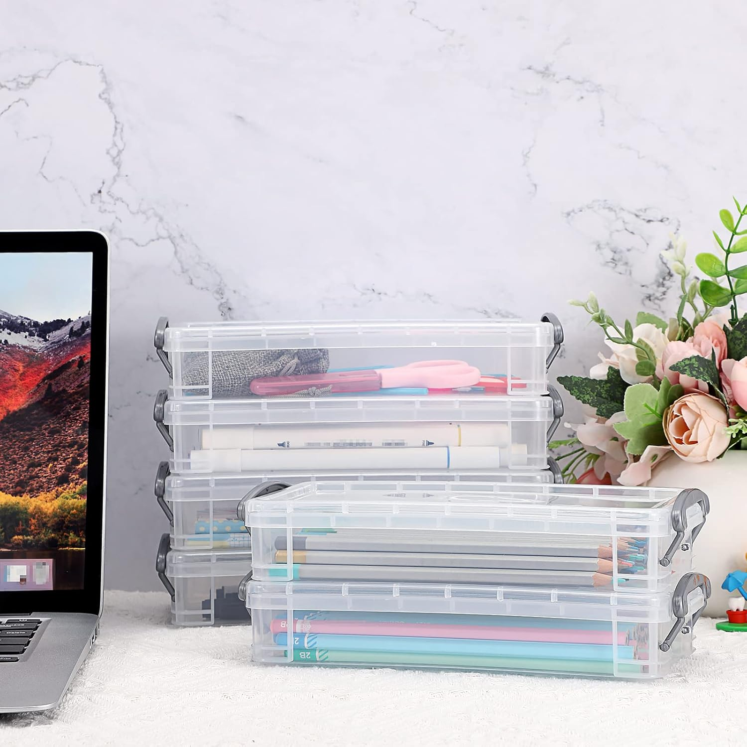 BTSKY Large Capacity Pencil Box, Office Supplies Storage Organizer Box, Brush Painting Pencils Storage Box Watercolor Pen Container Drawing Tools(6 Pack) image number 3