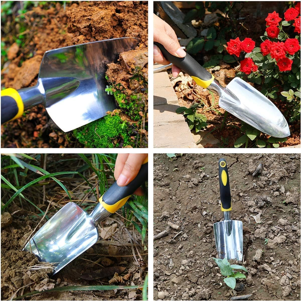 Garden Shovel Trowel, Hand Shovel Soft Rubberized Non-Slip Handle for Transplanting Weeding Moving and Smoothing Digging and Planting (Yellow) image number 3