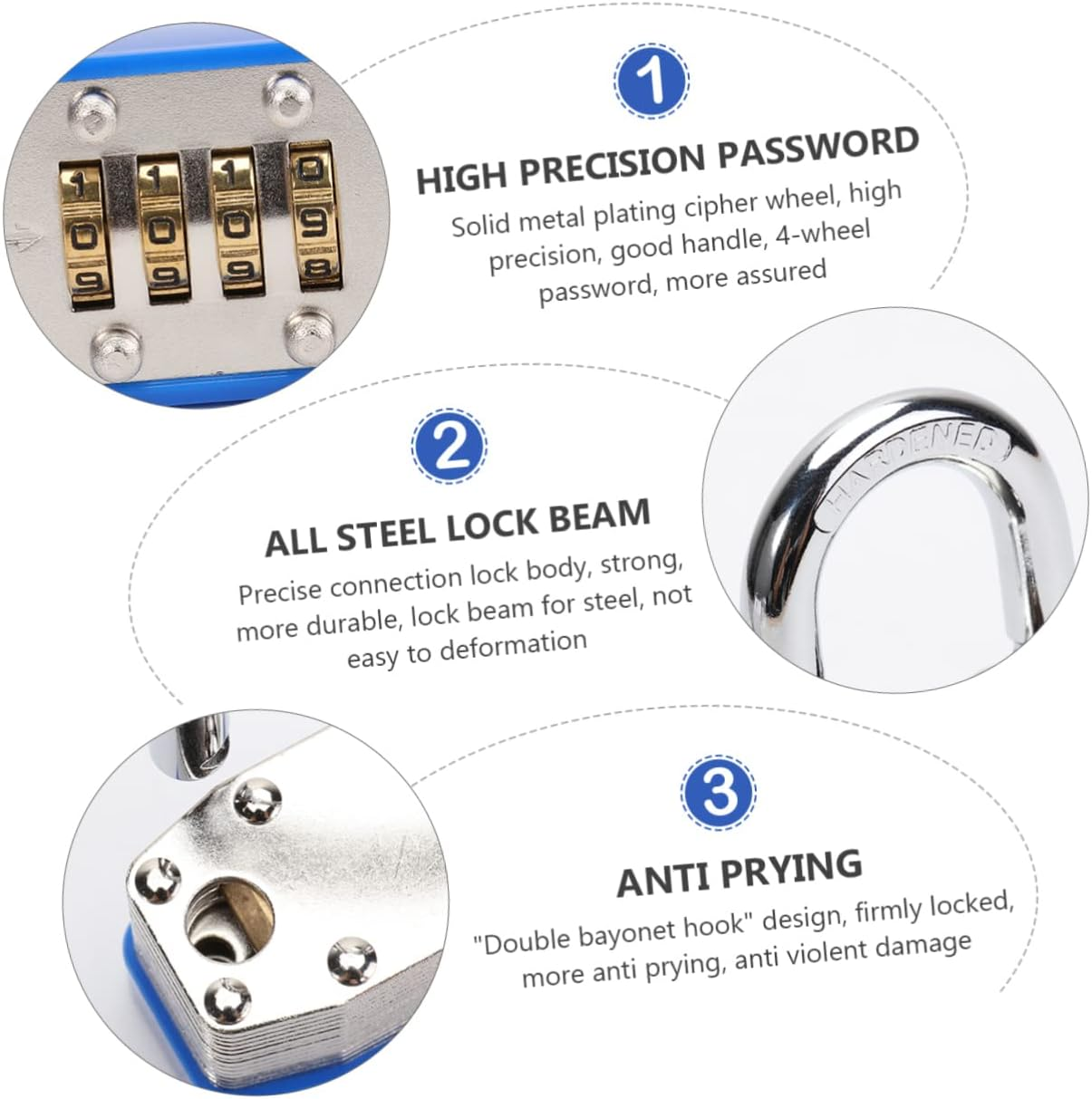 Outanaya Combination Password Padlock for Suitcases and Travel Bags, 4-Digit Household Door Lock with 45Mm Large Solid Body, Secure Journey Padlock for Luggage and Suitcase Protection image number 5