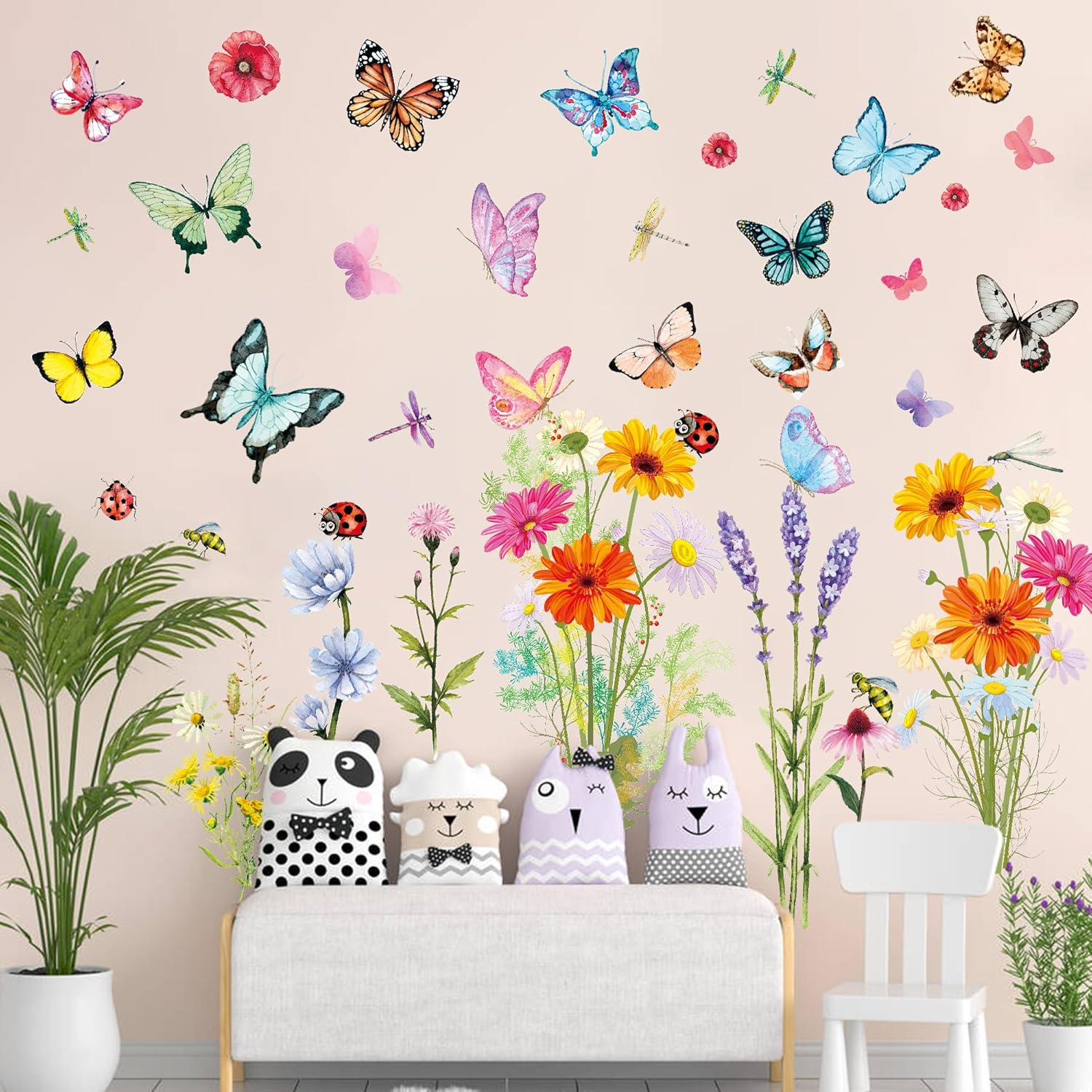 Flower Wall Stickers Colorful Butterfly Wall Stickers Daisy Rainbow Wall Stickers for Girls Bedrooms Living Room Decoration image number 2