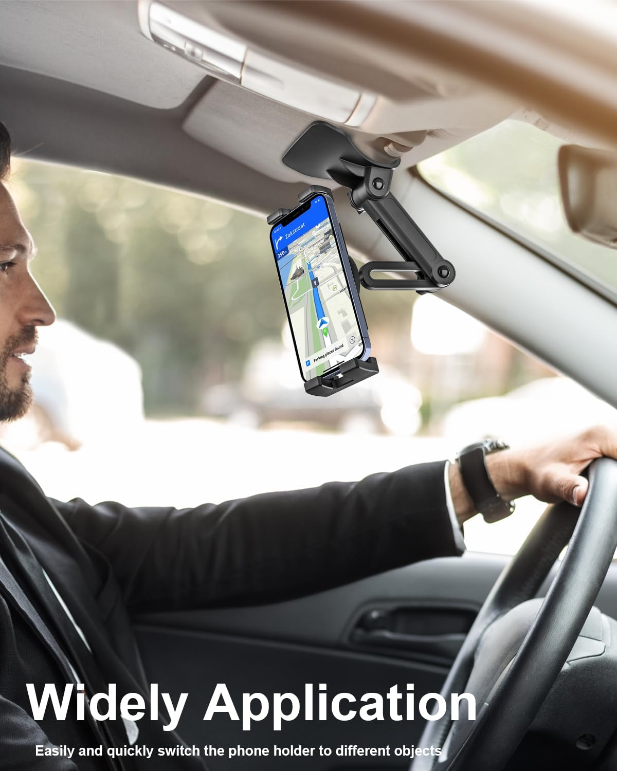 Dashboard Clip Car Phone Mount, Woleyi Car Sun Visor & Rearview Mirror Clamp Phone Tablet Holder with Adjustable Arm for Iphone 14 Pro Max 13 12 11 XS XR X 8, Ipad, More 4-11" Cell Phones and Tablets image number 5