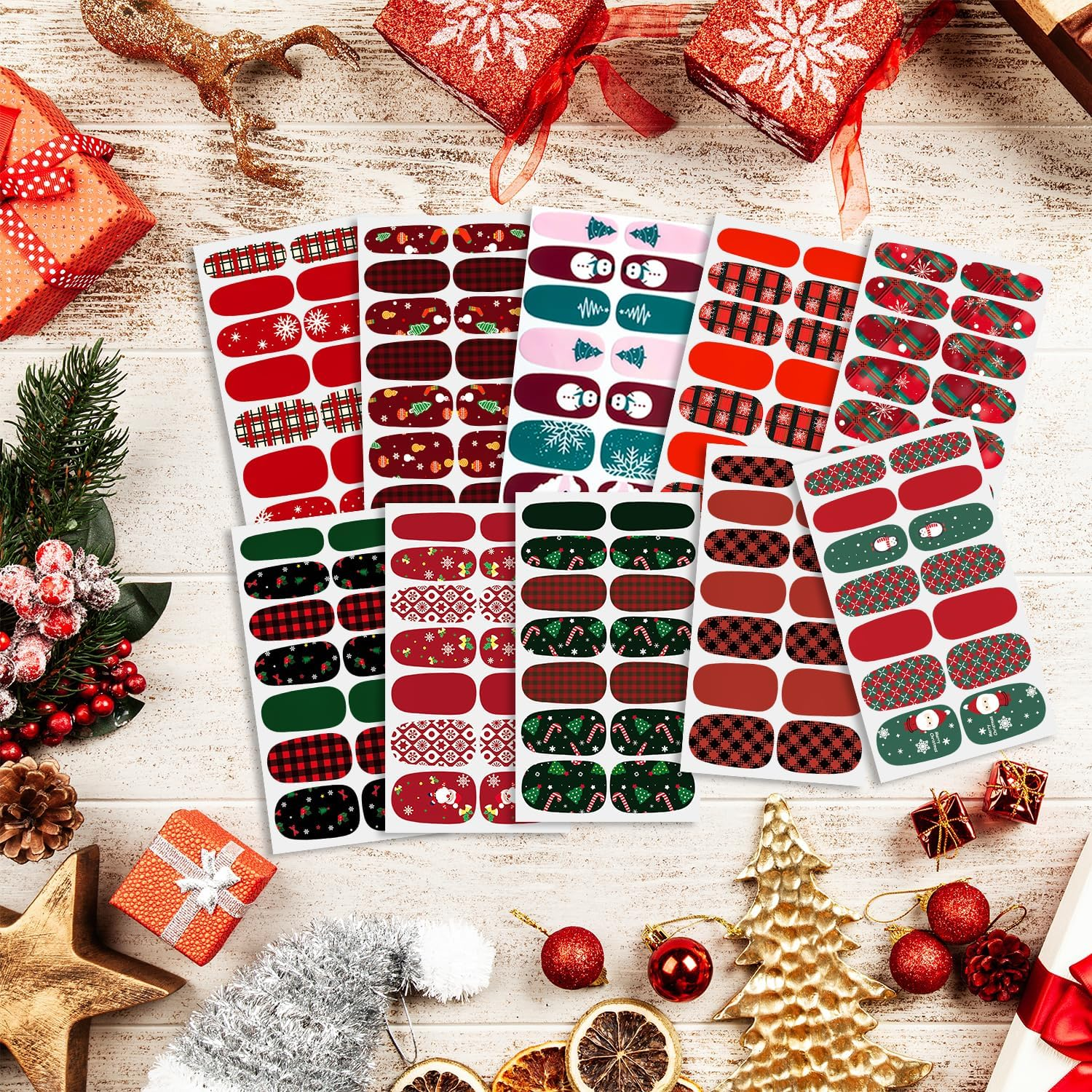 WOKOTO 20 Sheets Christmas Nail Polish Strips Full Nail Wraps for Women Girls Nail Art Stickers Gel Polish Strips Nail Design Stickers Full Nail Stickers for Nails Christmas Holiday Gel Nail Strips image number 6