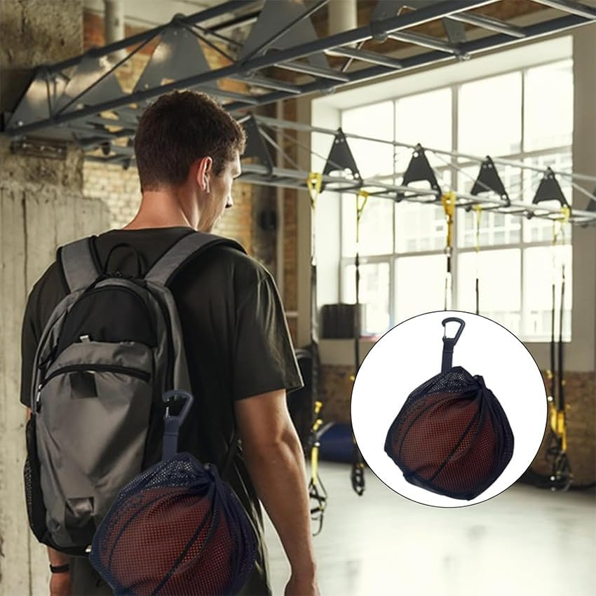 1Pcs Volleyball Mesh Bag with Clip - Single Ball Storage Holder, Drawstring Sling Back for Carrying Basketball, Soccer, Football image number 1