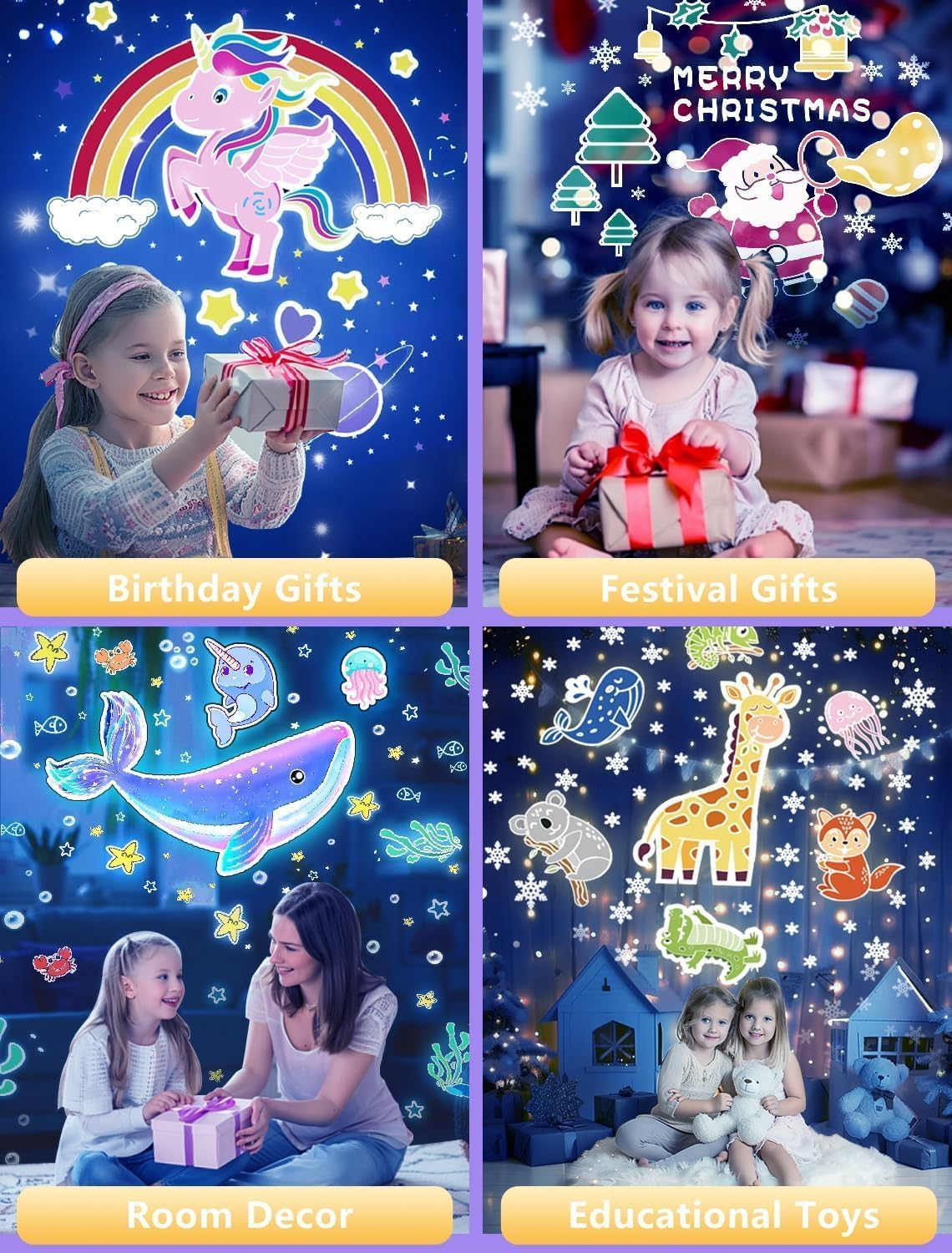 21 Sets of Films, Projector Night Light for Kids Bedroom, Ceiling, Baby Night Light, Star Galaxy Projector for Kids Girls Boys with 360&deg; Rotation Dimmable for Christmas, Nursery, Room Decor image number 4