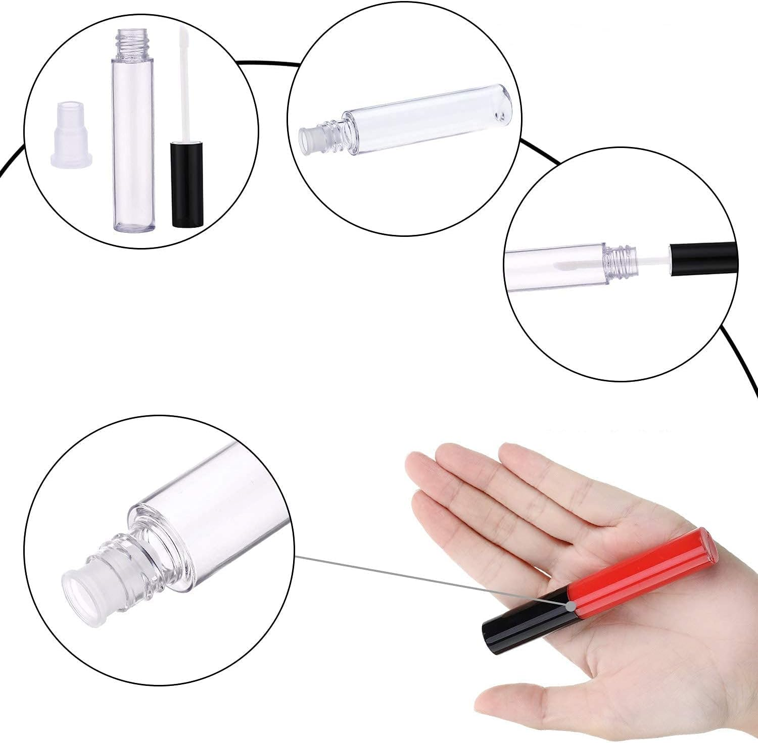 10 Pcs 10Ml DIY Clear Refillable Empty Lip Gloss Tubes Lip Balm Lipstick Tube Black Cap with Rubber Inserts and Transfer Funnel Tube for DIY Lipstick Makeup