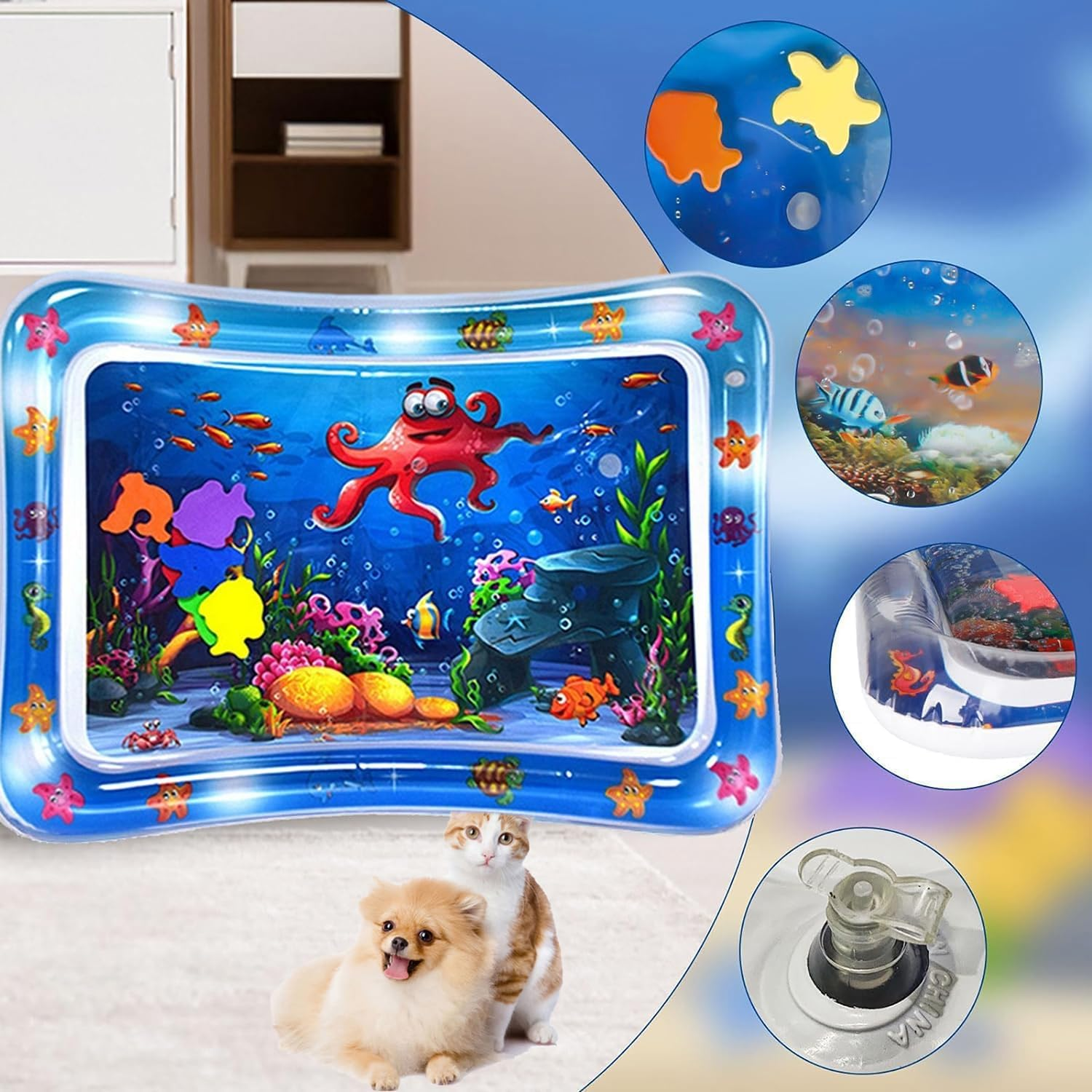 Libiyi Glowpad, Cat Water Sensory Play Mat, 24In Thickened Leakproof Anti-Scratch Pet Mat with Floating Fish, Manual Air Pump,Interactive Toy for Indoor & Outdoor Summer Fun (C) image number 2