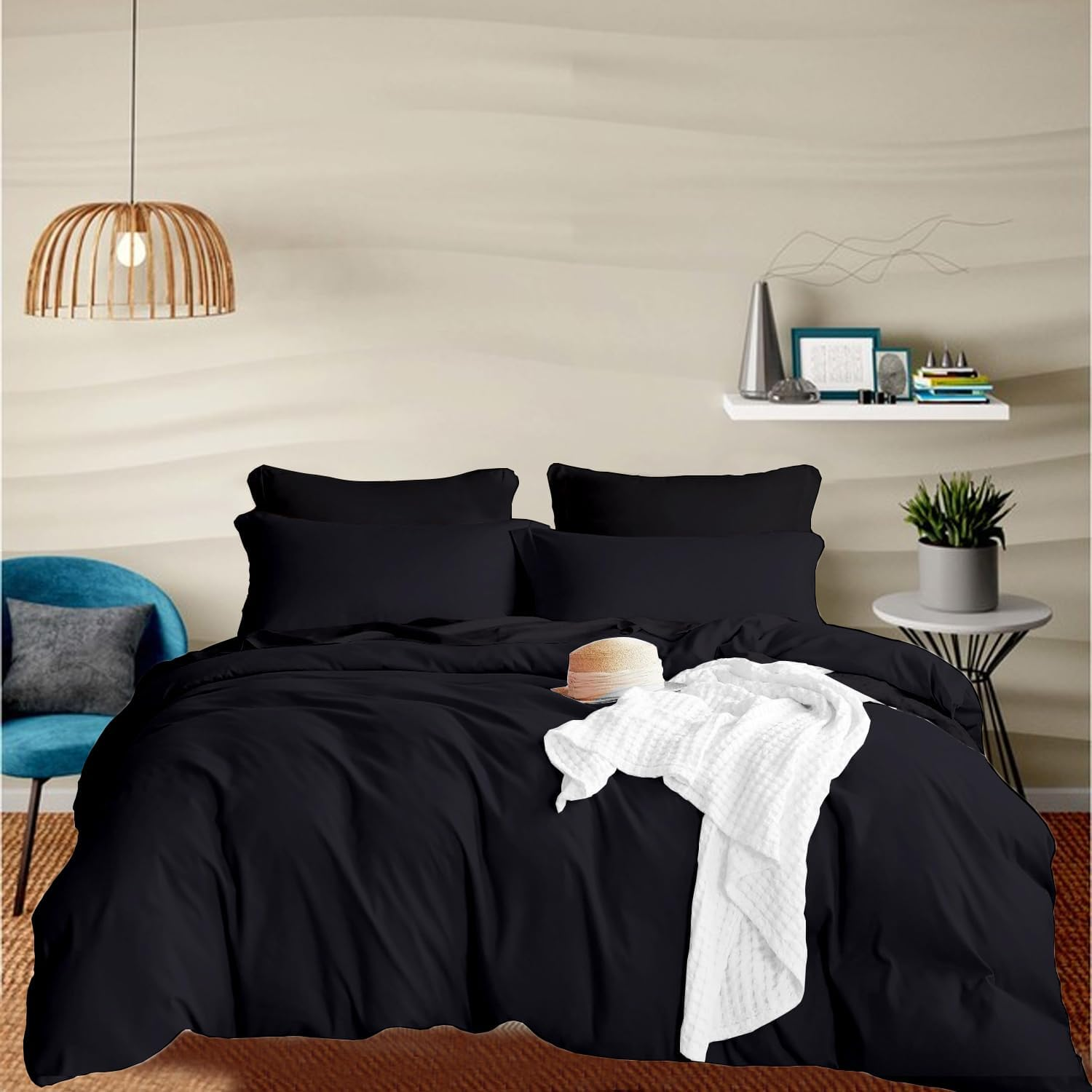 EGYLIN 800 TC Egyptian Cotton Black Duvet Cover Set Double Size 100% Long Staple Cotton Black Quilt Cover with 2Pc Pillowshams, Luxurious Soft Sateen Bedding Set