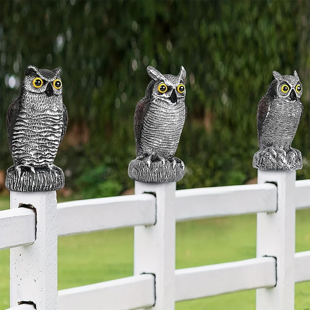 2 Pack Fake Owl Decoy Statues &ndash; Plastic Horned Scarecrow Owls for Garden, Yard Bird & Pest Repellent Decor image number 6