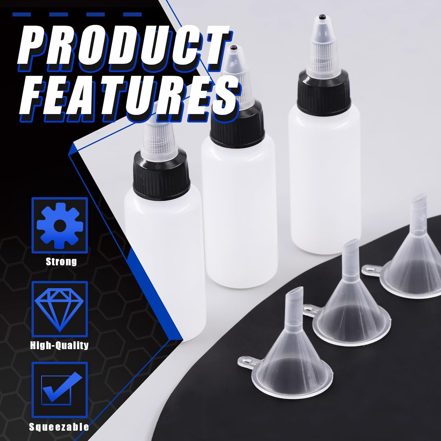 Glarks 25Pcs 30Ml/1Oz Dispensing Bottles with Funnel Set, Boston round LDPE Plastic Bottle, Clear Plastic Squeeze Bottles with Twist Top Cap for Kitchen, Household, Arts and Crafts