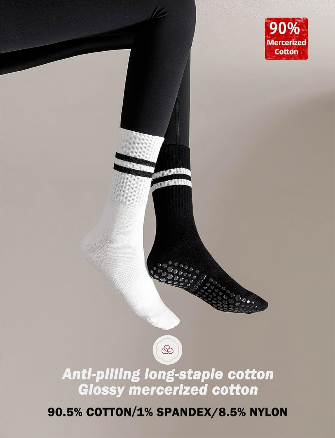 Rolxmed Grip Socks Non Slip Breathable for Pilates Yoga Gym Hospital Floor anti Slip Women and Men (Multi-Packs, Size7-11) image number 1