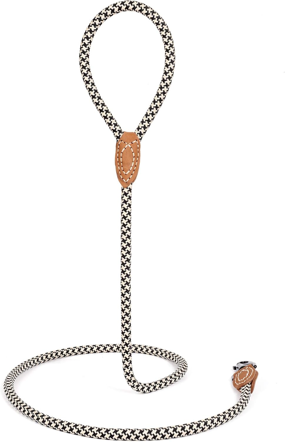 Mile High Life Leather Tailor Reinforce Handle Mountain Climbing Dog Rope Leash with Heavy Duty Metal Sturdy Clasp (Black Khaki, 4 FT) image number 7