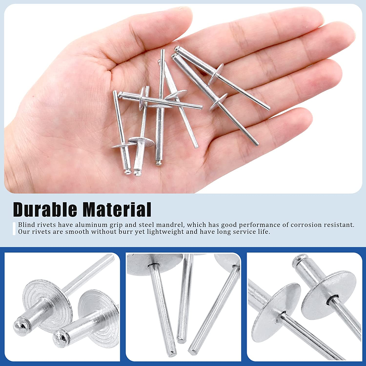 Glarks 260Pcs 7 Sizes Large Flange Aluminum Blind Rivets Pop Rivets Assortment Set for Joining Metal Plate Pipe Automotive image number 1