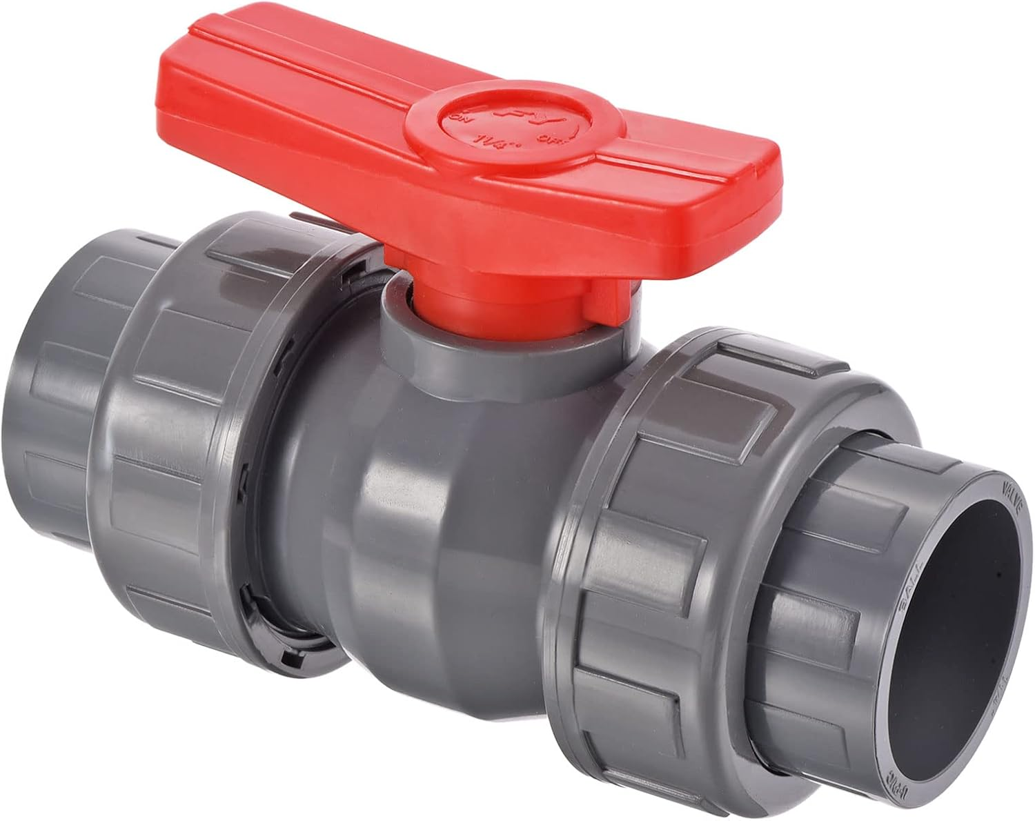 Uxcell 40Mm ID Double Union Ball Valve, 1 Pack PVC Socket Type Shut-Off Valve Switch for Water Flow Control, Gray