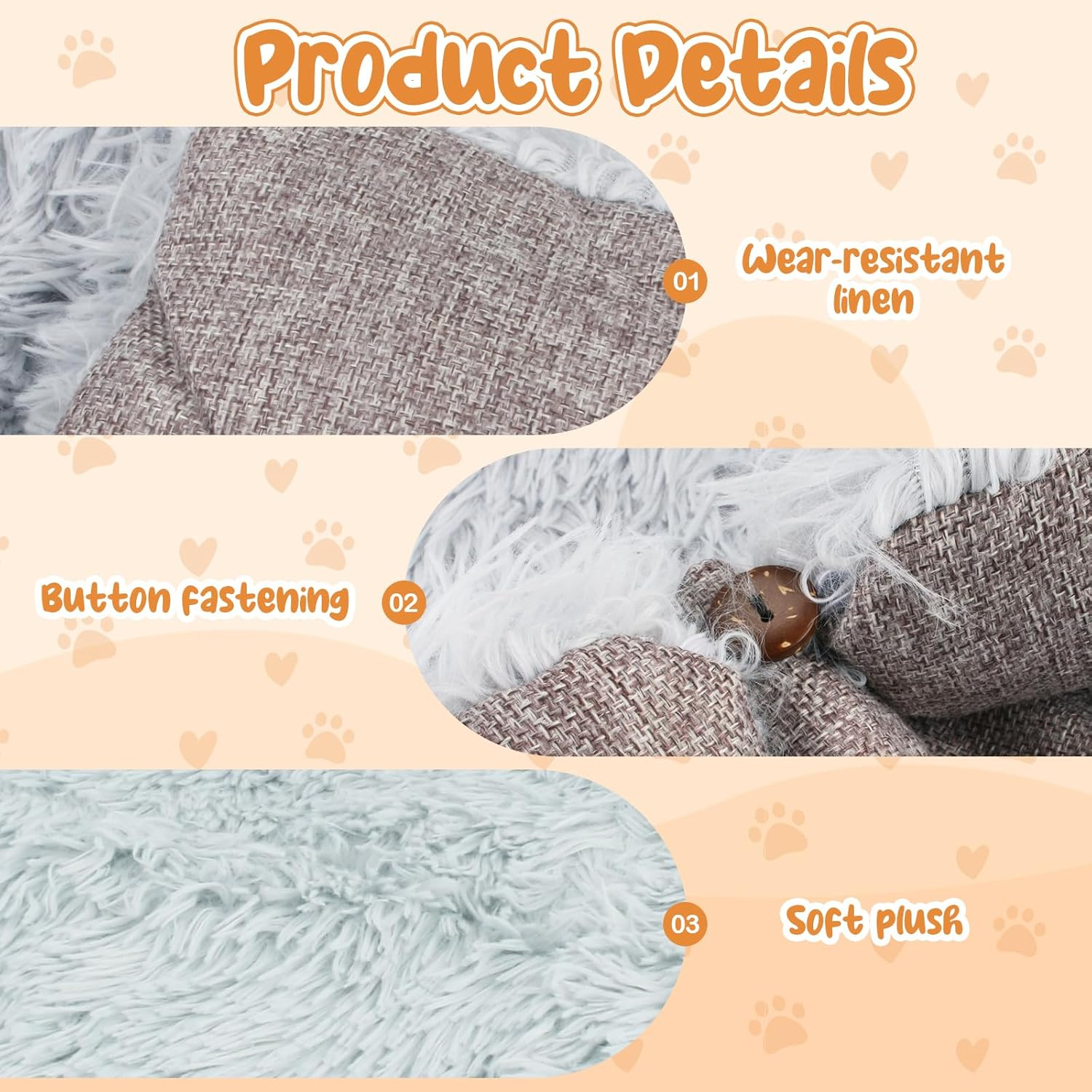 2-In-1 Plush Soft Cat Cushion, 61 X 51 Cm Pet Bed, Grey Cat Basket for Sleeping, 2-In-1 for Cat Bed, Sofa, Dog Basket, Small Dogs, Washable, for Puppies, Kittens and Other Small Animals image number 5