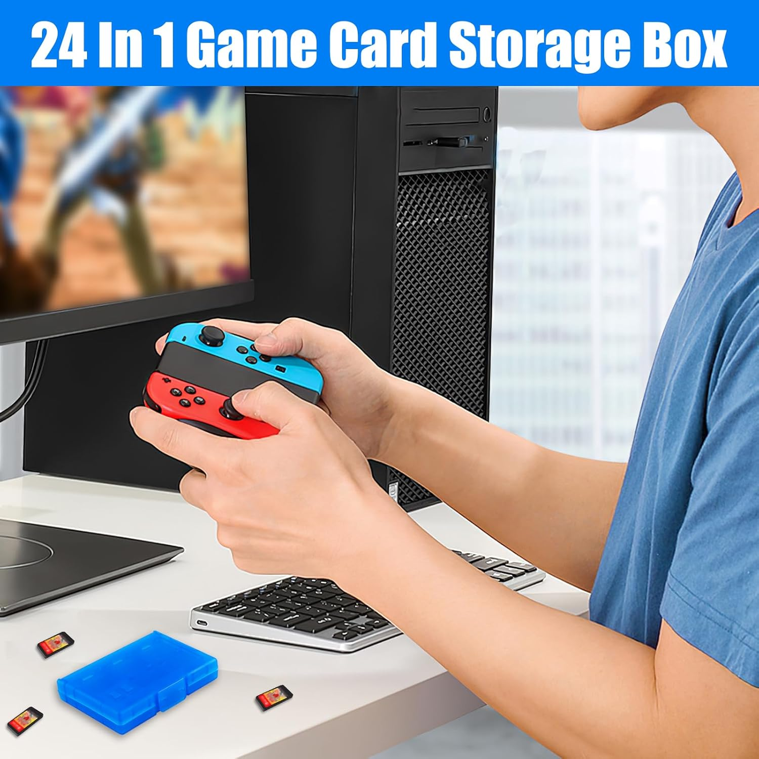 24-Slot Card Case for Switch Game, Blue Portable Fold Game Card Holder with 24 Game Card Slots and 24 Micro SD Card Slots, Game Card Compatible with Lite/Oled/Ns Switch, Gifts for Game Lovers image number 6