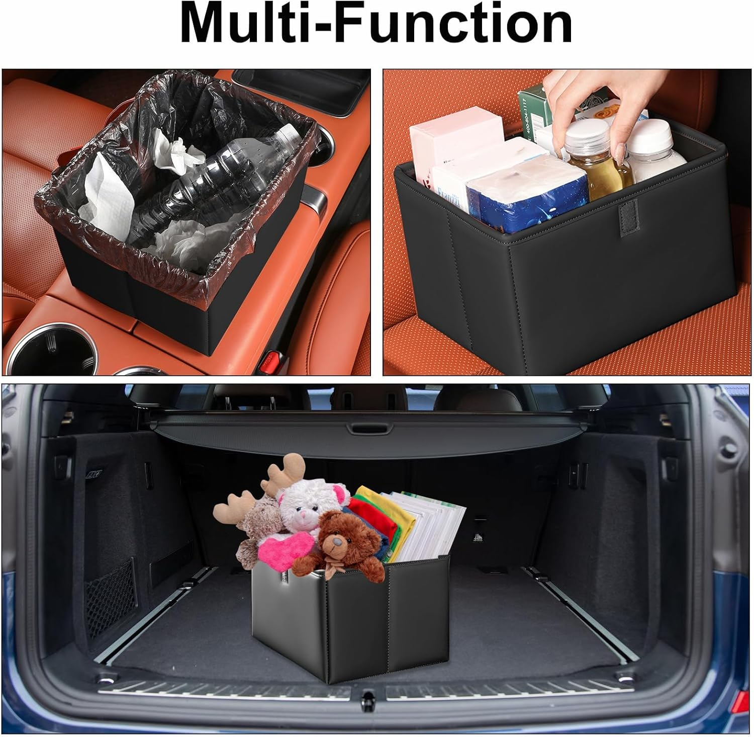 Foldable Car Trash Can with Trash Bags, 6L Large Capacity Hanging Waterproof Leakproof Trash Can Storage Car Rubbish Bin,Car Organizers and Storage for Home Office (Black) image number 3