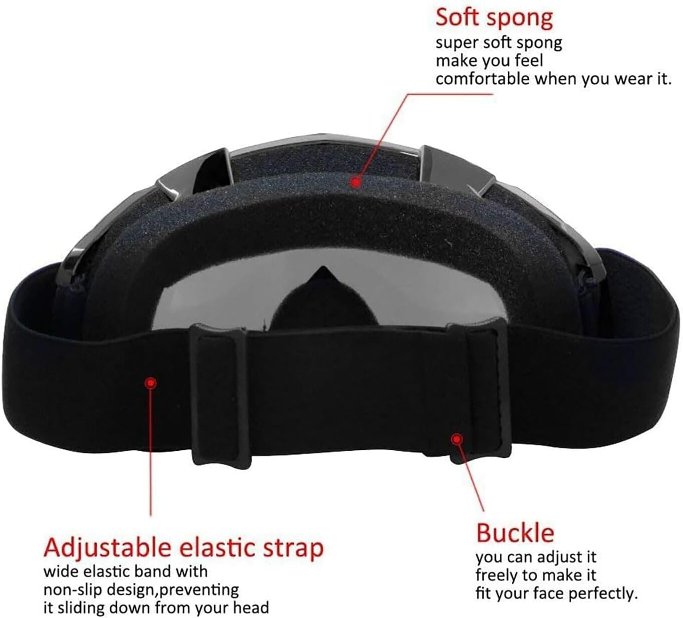 TDR Outdoor Sports Snowboard anti Fog Protective Glasses Snow Ski MX Black Goggles Adjustable Strap for Motorcycle/Mx Motorcross/Dirt Pit Quad Bike Riding/Skiing Snowboard/Skateboard image number 5