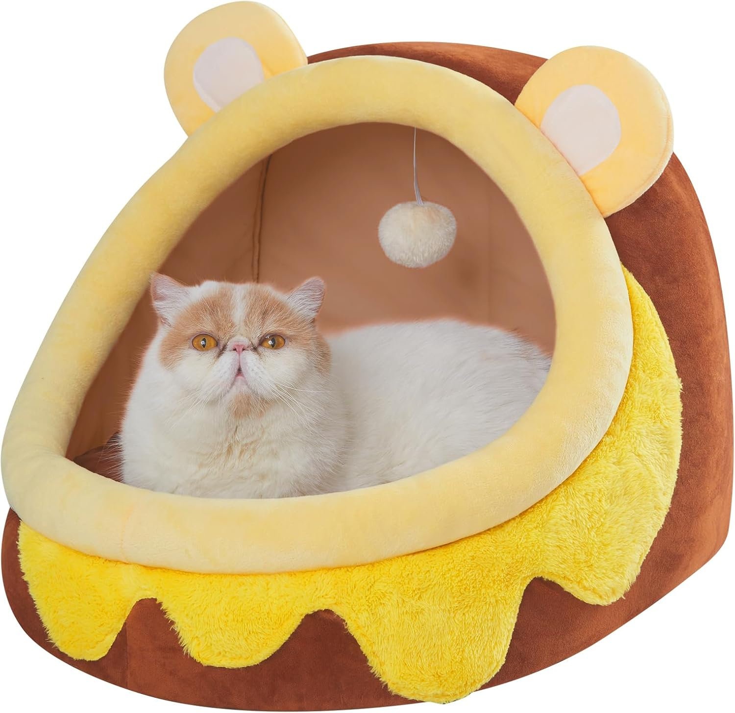Jiupety Cute Cat Bed, Indoor Lovely Velvet Igloo for Cat and Small Dog, Warm Cave Sleeping Nest Bed for Puppy and Kitten, Green Frog, M