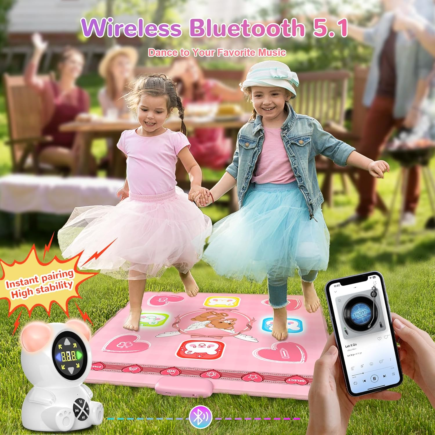 Dance Mat Toys for Girls, Light up Dance Pad with Wireless Bluetooth, Rechargeable & Portable Dance Mat for Kids, Birthday Gifts for 3 4 5 6 7 8 9+ Years Old Kids (Pink)