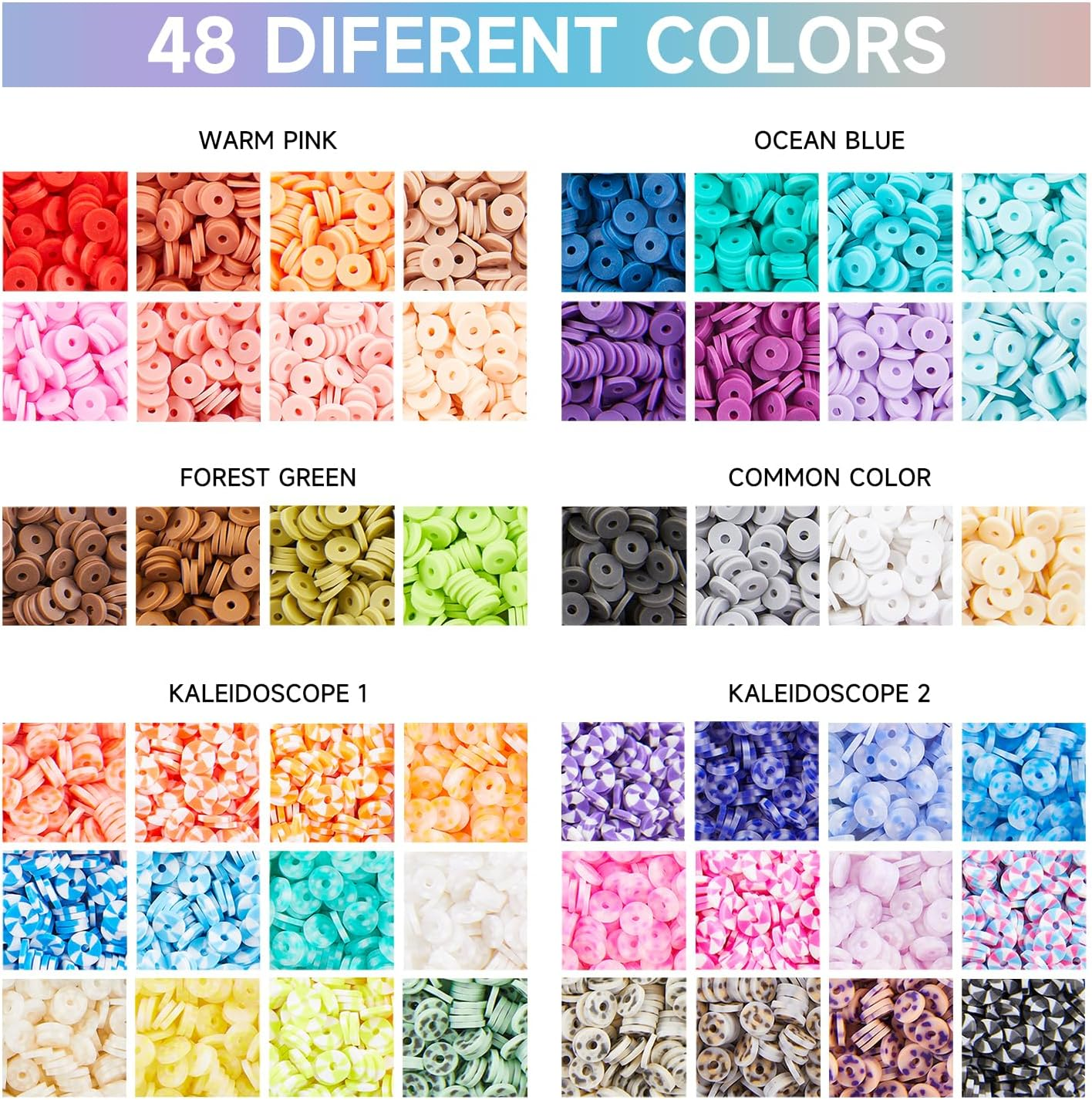 INSCRAFT 11000 Pcs Clay Beads for Bracelet Making Kit, 48 Colors Flat round Polymer Clay Beads, Friendship Bracelet Kit Heishi Beads for DIY Jewelry Making, Crafts for Girls Teen Ages 6-12 - 48 Colors image number 2