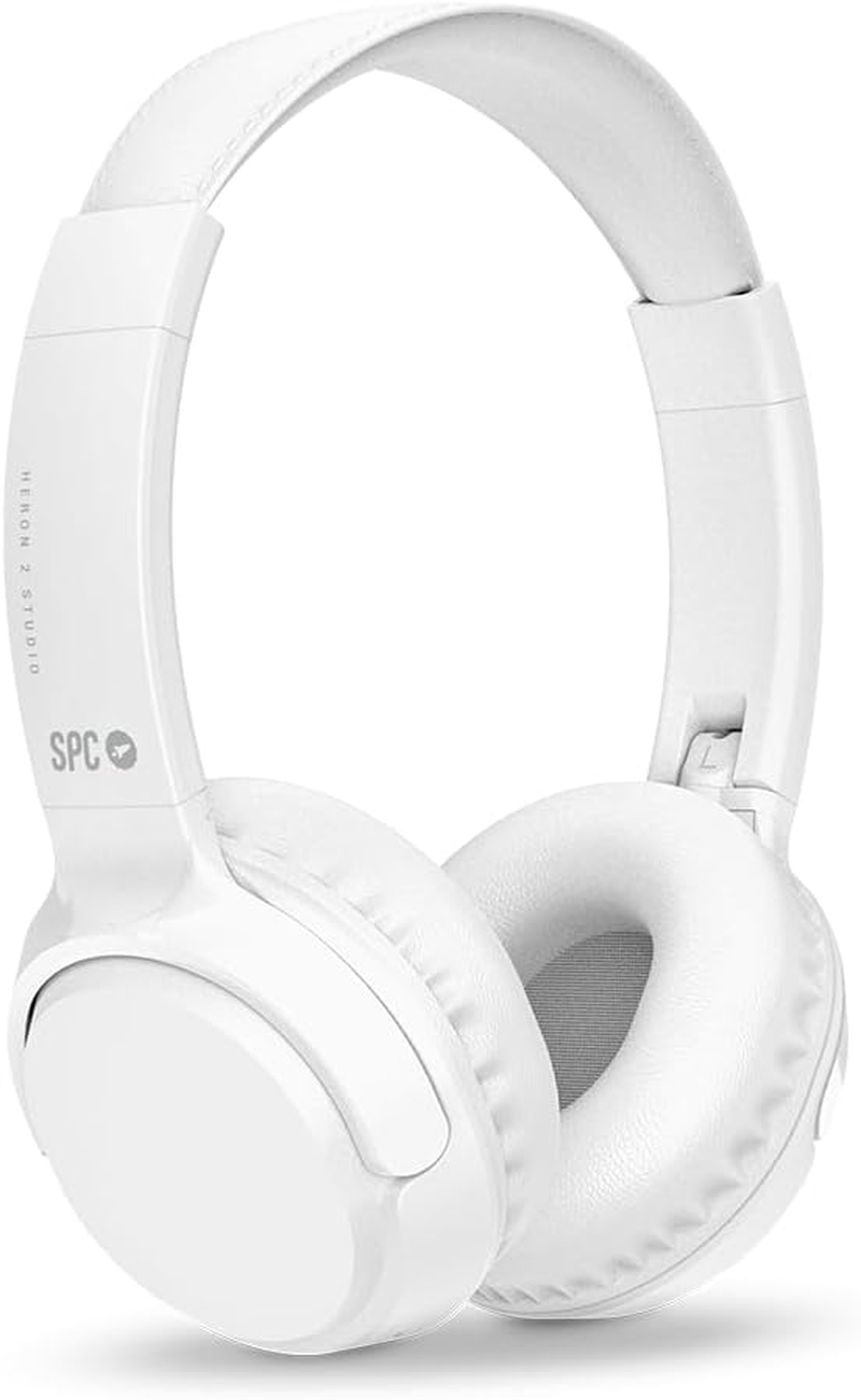 SPC Heron 2 Studio Wireless Bluetooth Headphones | ECO | 50 Hours Battery Life | Two Simultaneous Connections | Built-In Microphone | Adjustable and Foldable White Recycled Plastic