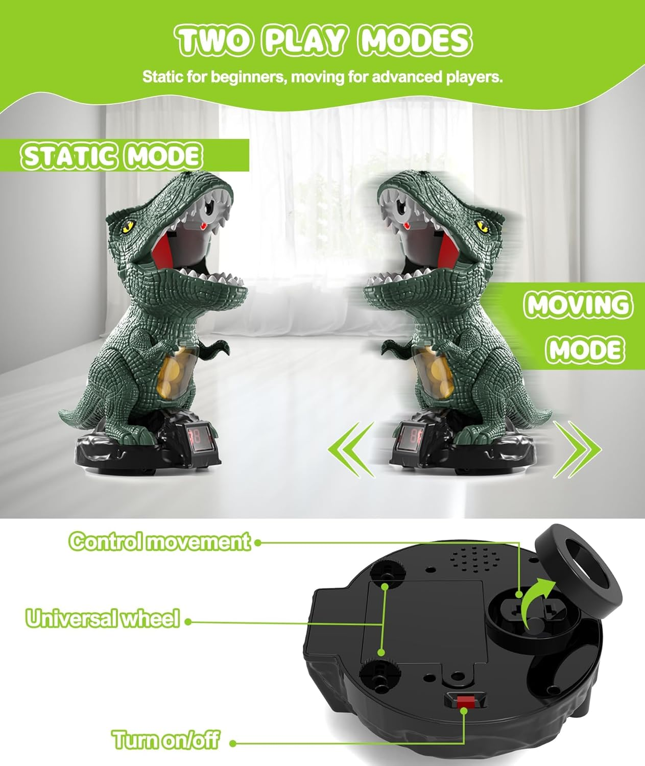 Movable Dinosaur Shooting Toy for Kids 3 4 5 6 7+ Years, 2 Air Pump Guns & 48 Foam Balls, LED Score + Spray Sound, T-Rex Target Game image number 6