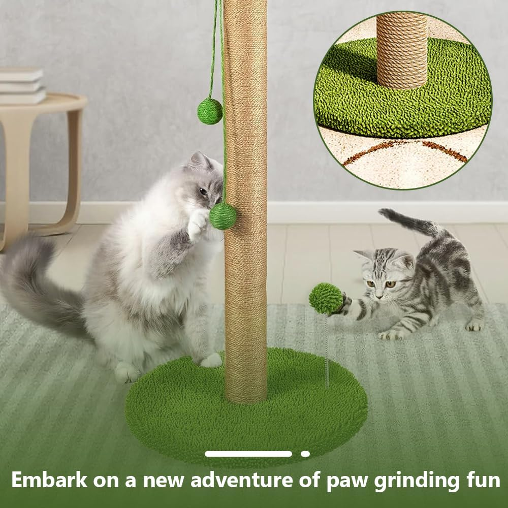 Coconut Tree Cat Scratching Post, Sisal Rope Pussy Pillar, Interactive Mog Tree, Stable Wide Base & Fun Hanging Balls, for All Cats