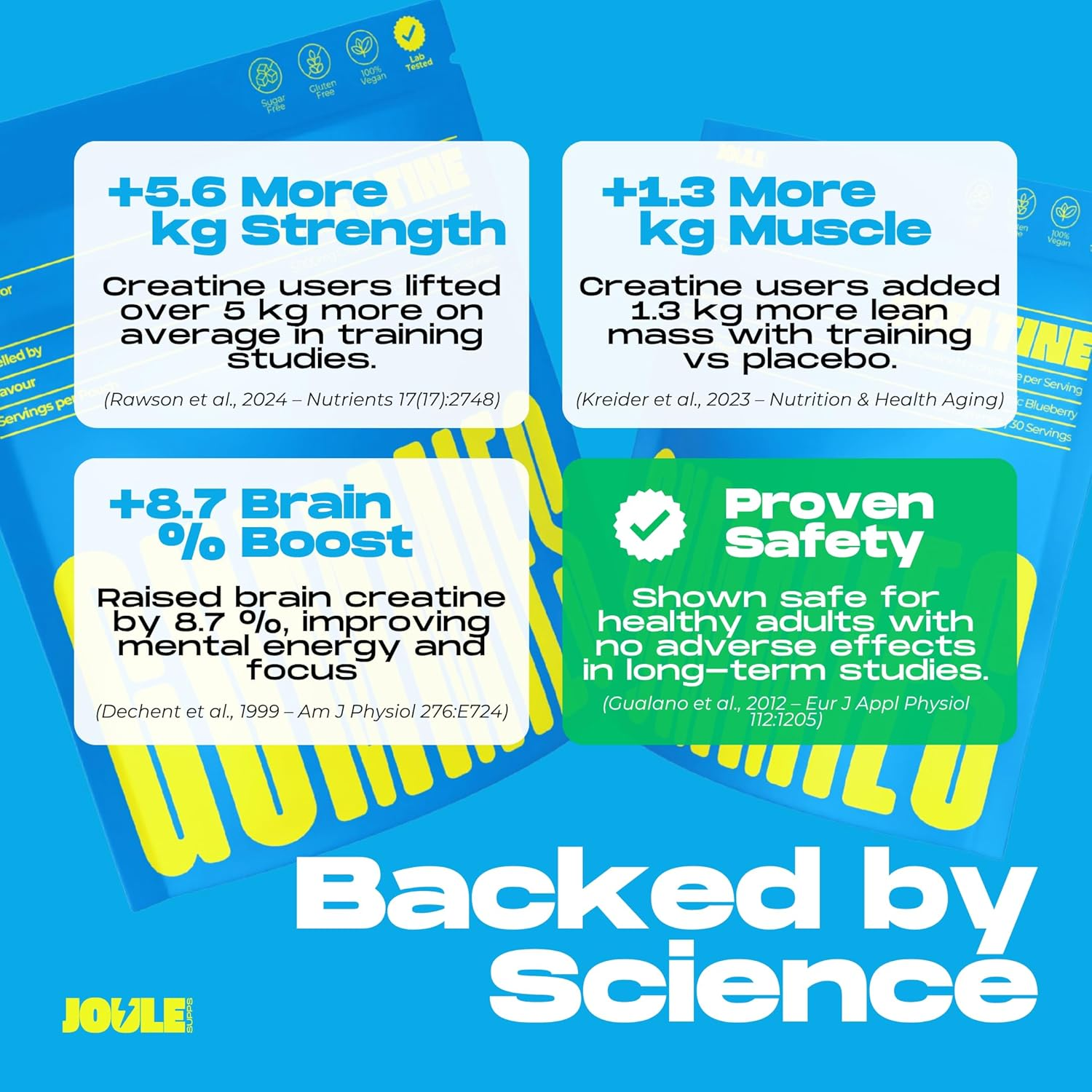 Creatine Monohydrate Gummies - 5,000Mg Creatine, 30 Servings (4 Gummies per Serving), 3Rd Party Lab Tested, Creatine Supplement for Men & Women, Electric Blueberry Flavour - Joulesupps image number 2