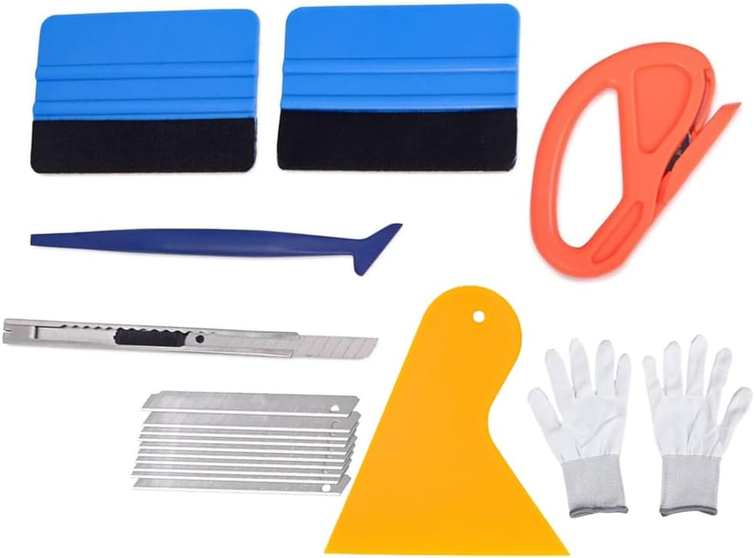 Naisfei 18 Pieces of Automotive Vinyl Packaging Kit, Including Extendable Art Knives and Blades, Felt Scraper, Automotive Vinyl Wrapped Window Film Kit, Safety Cutter for Car Wrapping