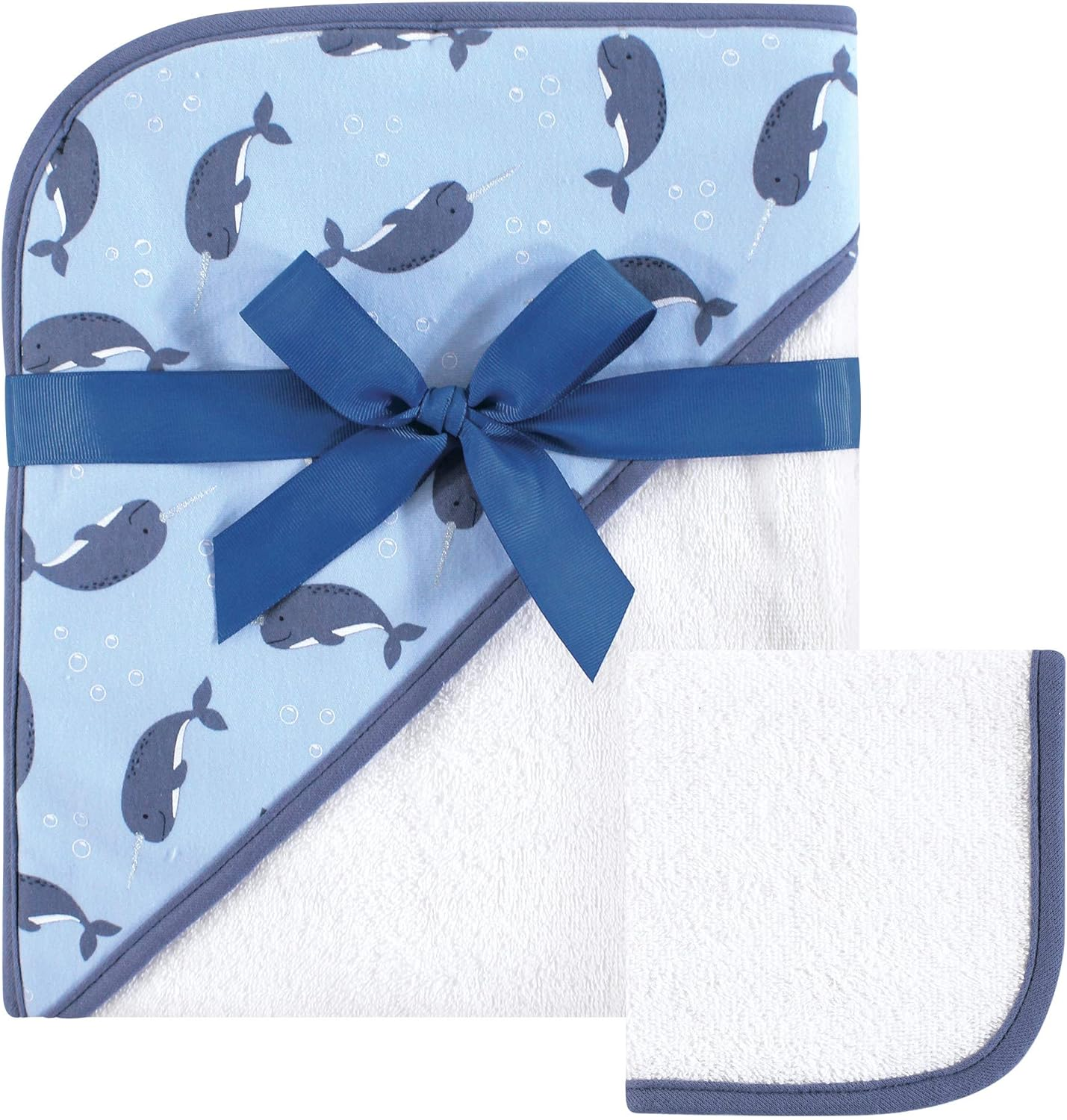 Hudson Baby Unisex Baby Cotton Hooded Towel and Washcloth, Woodland, One Size