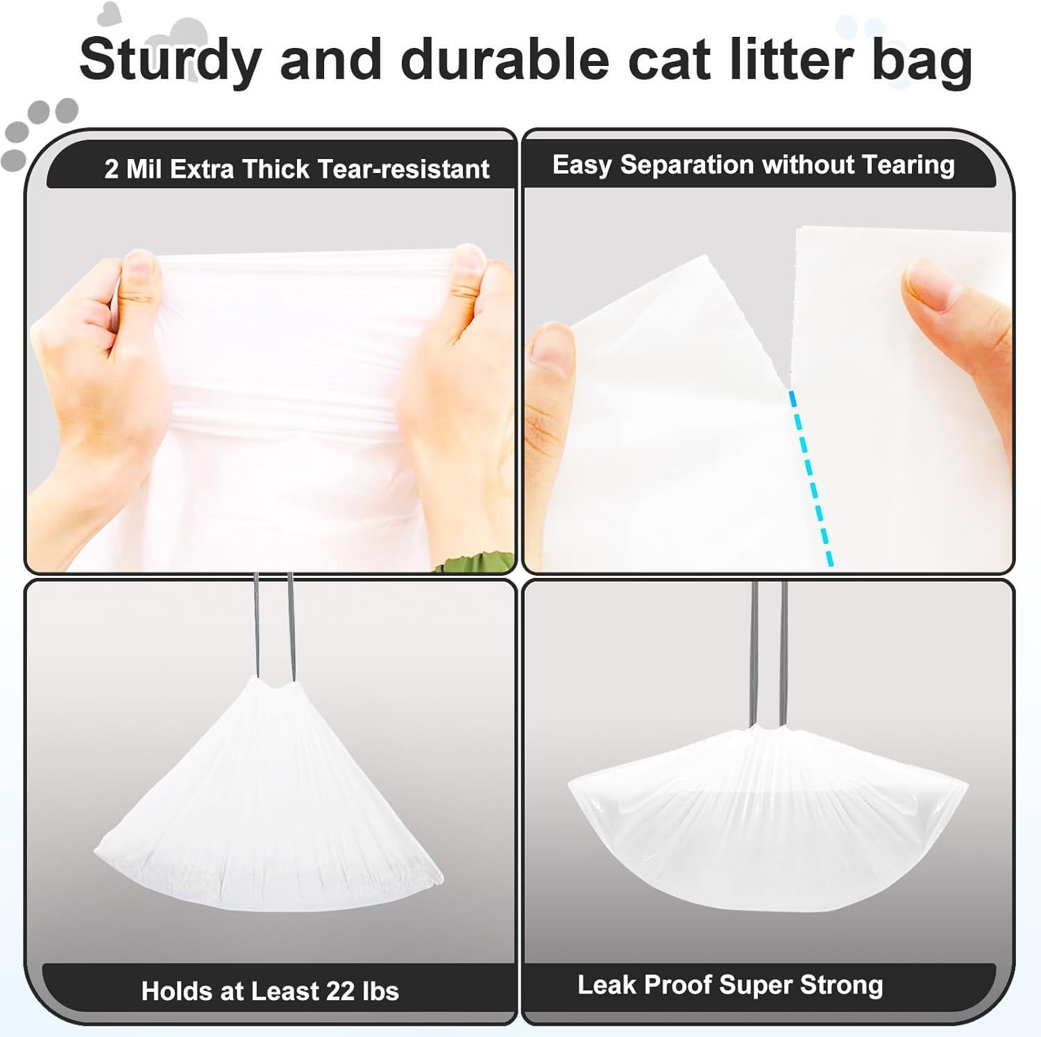 MEILANHUI 20 Count Cat Litter Box Liners, 53 X 28 CM Cat Litter Bags Compatible with Automatic Self-Cleaning Robot Thick Heavy Duty Drawstring Replacement Litter Box Liners image number 5