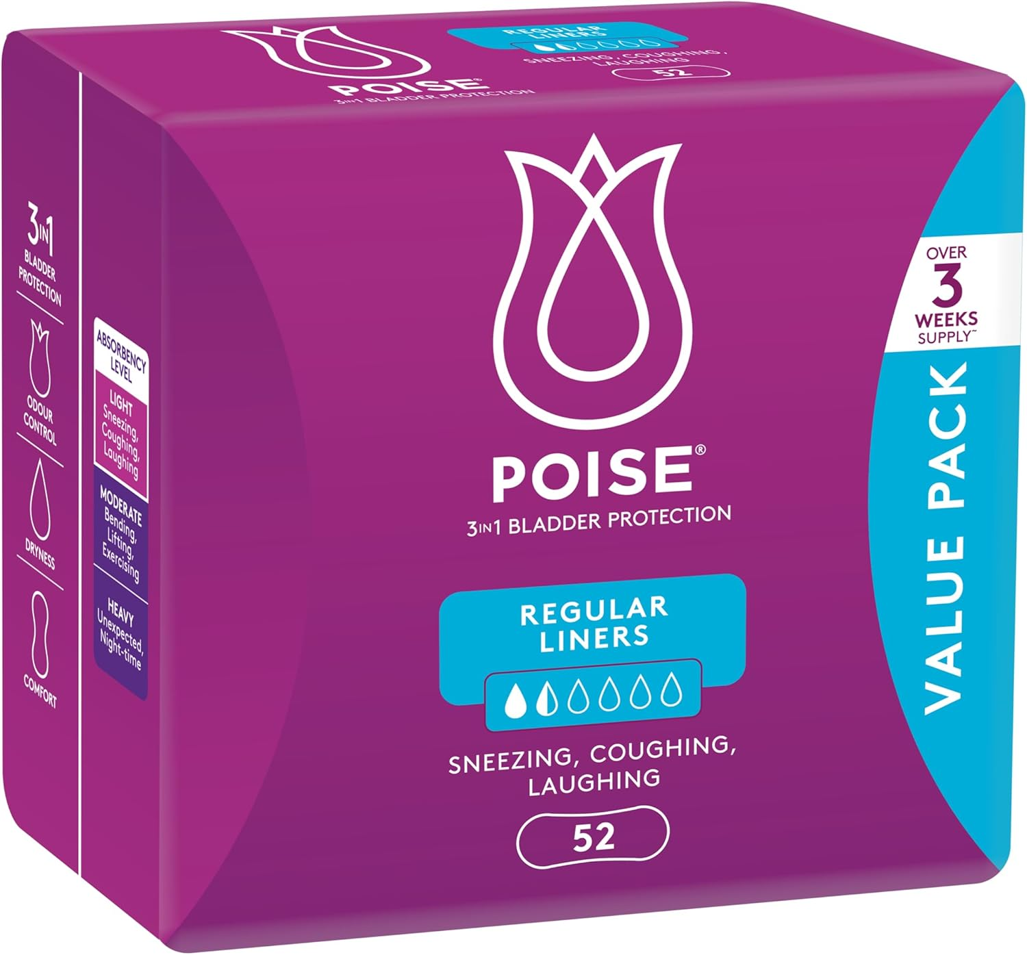 Poise Liners for Bladder Leaks, Regular (52 Count)