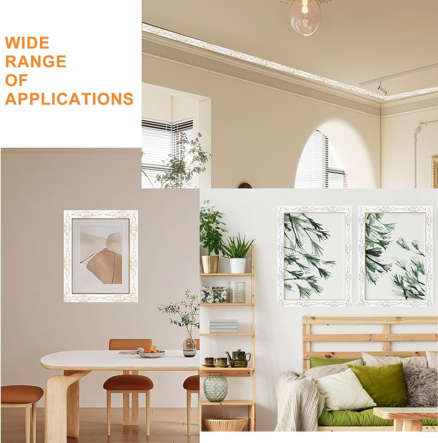 300*3.6Cm Wallpaper Borders Self-Adhesive,3D Vintage Pattern Coving for Ceilings, Flexible Moulding Trim Waterproof, Peel and Stick Wall Border for Mirror Frame， Home Decoration（White-Silver Pattern） image number 5