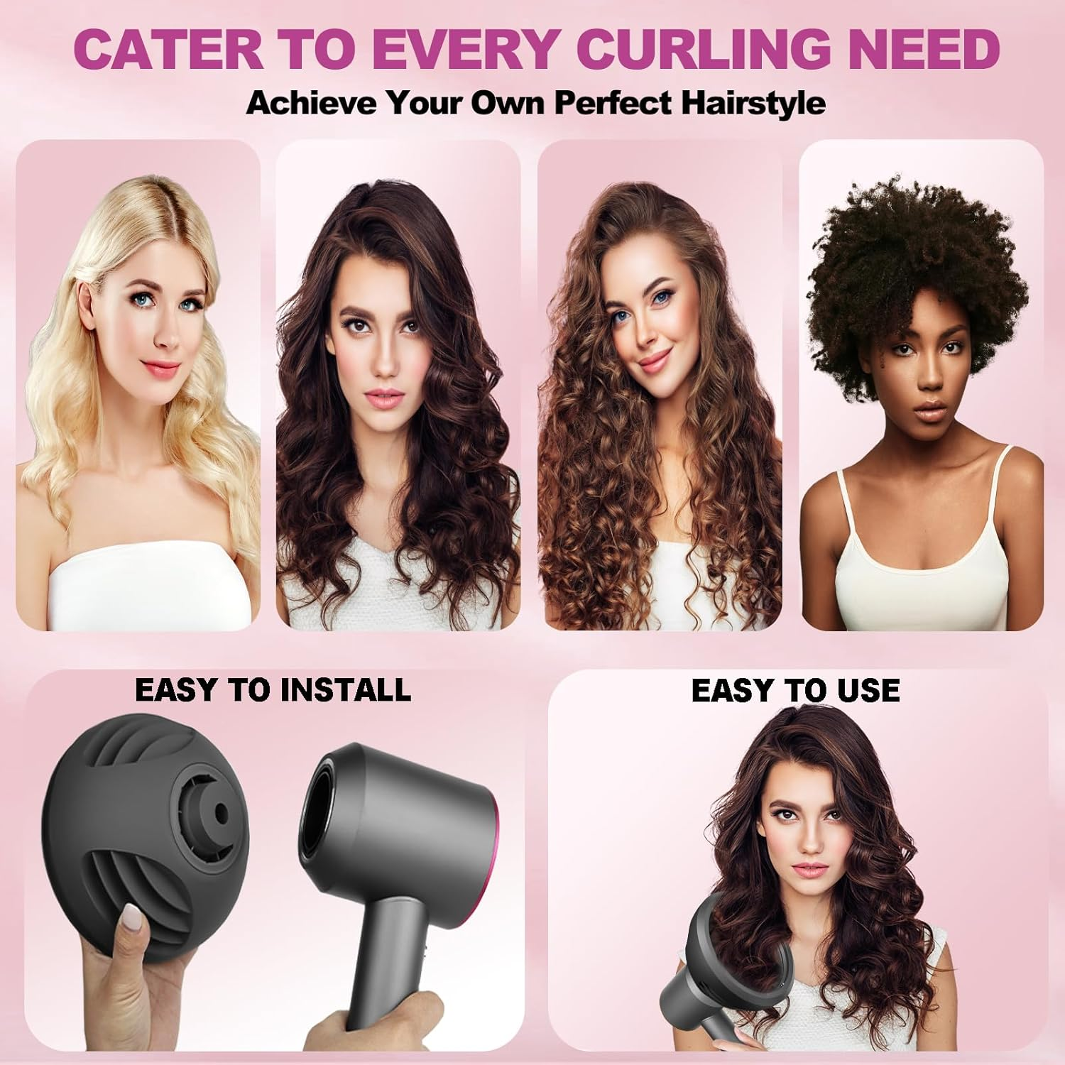 YTCHYYSK New Wave Curl Diffuser Nozzle for Dyson Supersonic Hair Dryer HD01 HD02 HD03 HD04 HD08 HD15 HD16 Accessories, Attachemnt Parts No 973924-01, One Tool Two Mode for Wavy Curly or Coily Hair image number 5