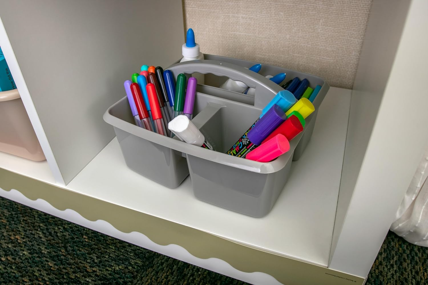 Gray Portable Plastic Storage Caddy 6-Pack for Classrooms, Kids Room, and Office Organization, 3 Compartments - Clear image number 2