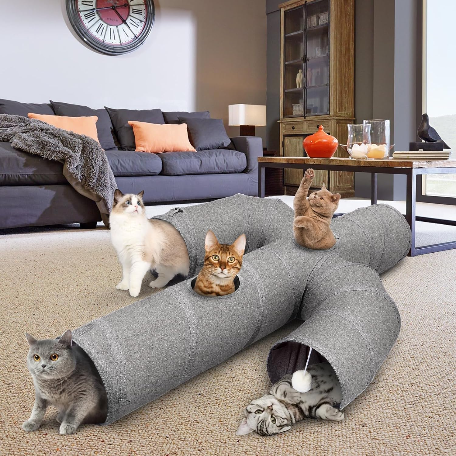 Ownpets Cat Tunnel Large 30CM Sturdy Oxford Fabric Cat Tunnel Toy, Cactus Shape Collapsible Cat Tunnels for Indoor Cats,Interactive Peek Hole Pet Tunnel Tube with Cat Wand Toy image number 6