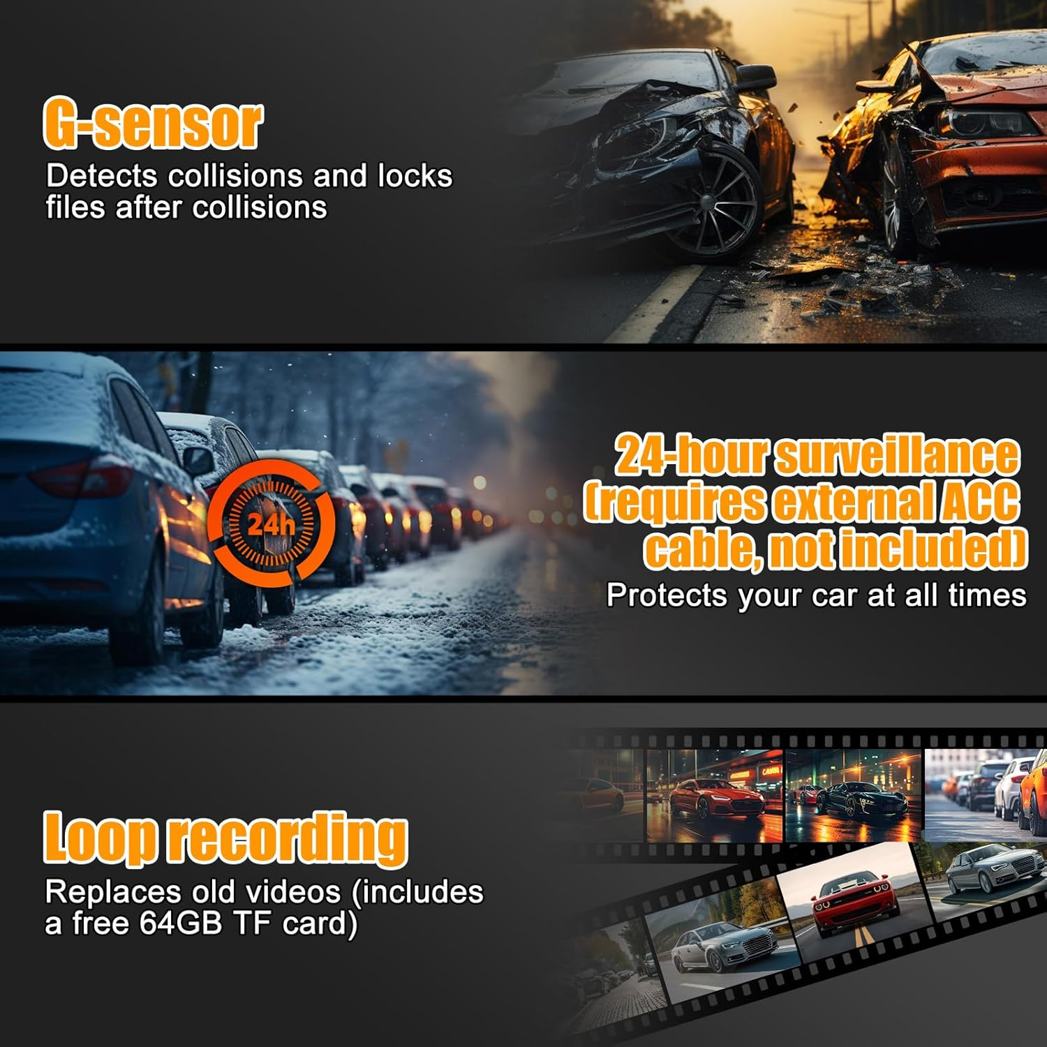 4K Dual Dash Cam, Front 4K Rear 2.5K with GPS Wifi, 170&deg; Wide Angle Night Vision G Sensor, Fit for Car Driving Recorder Dash Camera Vehicle DVR image number 6