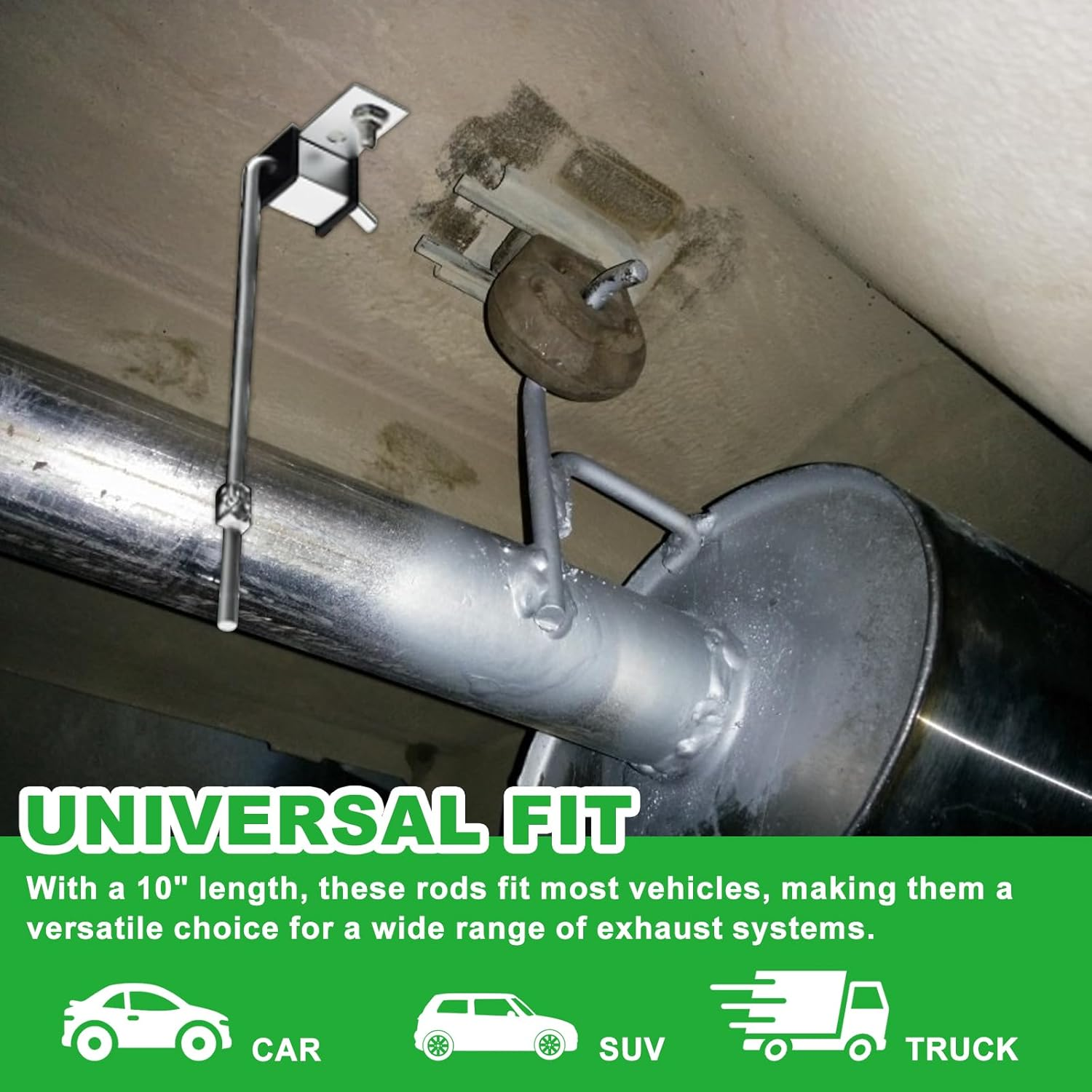 2 Pack Universal Exhaust Hanger Rod, Heavy Duty Exhaust Muffler Hanger Rod, 3/8" Rod 10" Long (2 Pack)