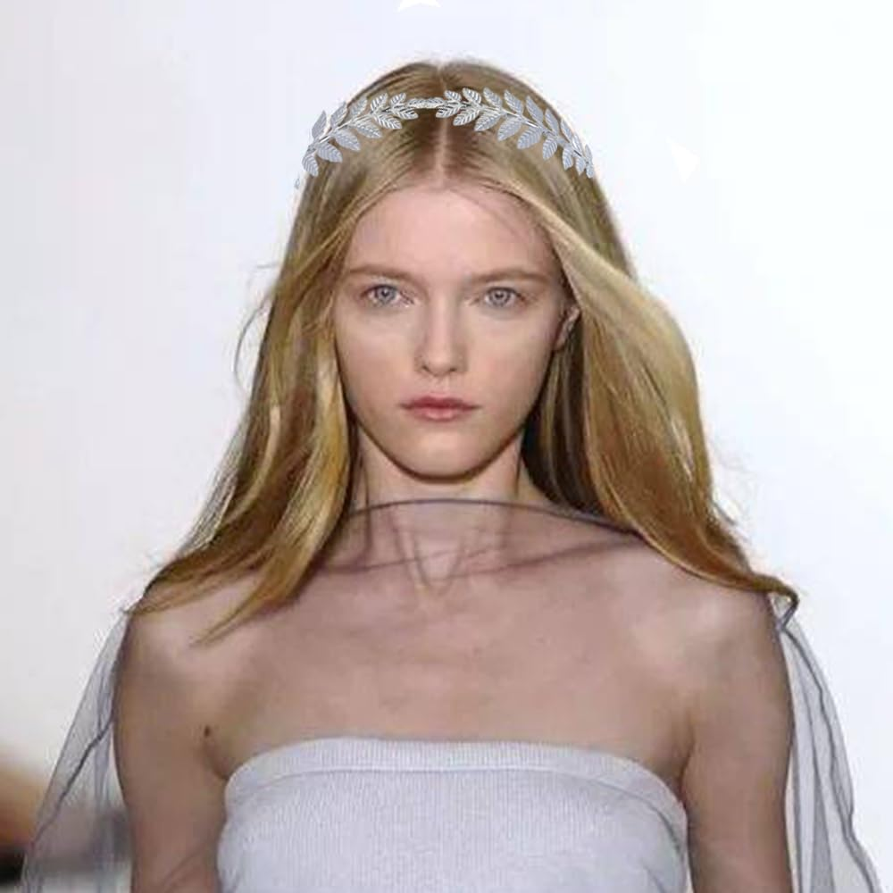 Visxcnu 1 X Women'S Hair Band, Gold Headpiece, Bride, Roman Goddess Headband, Girls' Laurel Wreath, Hair Accessories, Golden Wedding, Boho Leaf Hair Crown Accessories, Silver image number 4
