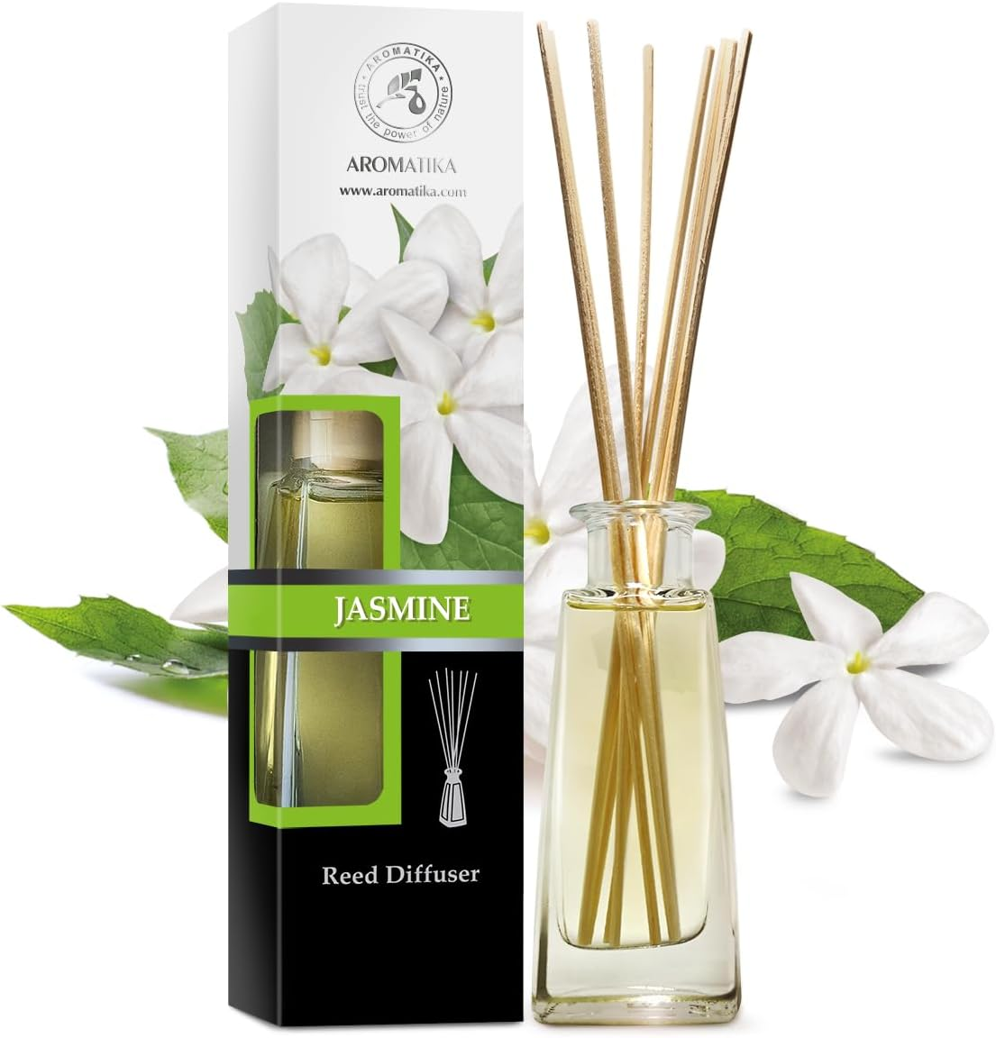 Reed Diffuser Jasmine 3.4Oz (100Ml) - Room Diffuser with Jasmine Essential Oil - Home Fragrance - Aromatherapy Air Freshener - Oil Diffuser - Scented Diffuser - Jasmine Aroma