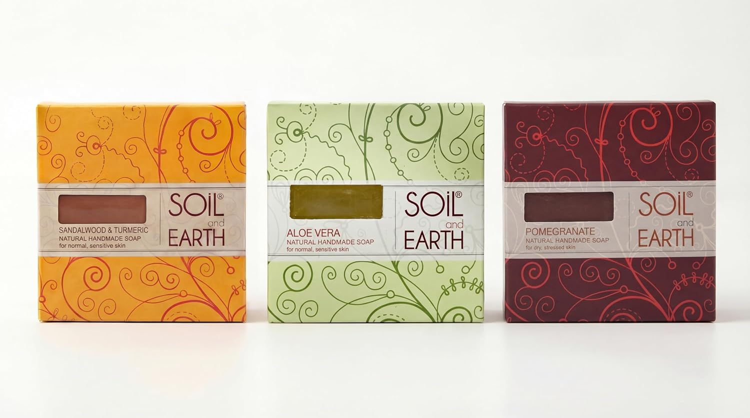 Handmade Natural Cold-Pressed Soap Gift Box- SANDALWOOD, ALOEVERA, POMEGRANATE- NO SILICONES & PARABENS, 3 X 125 Gm/ 4.4 Oz. image number 1