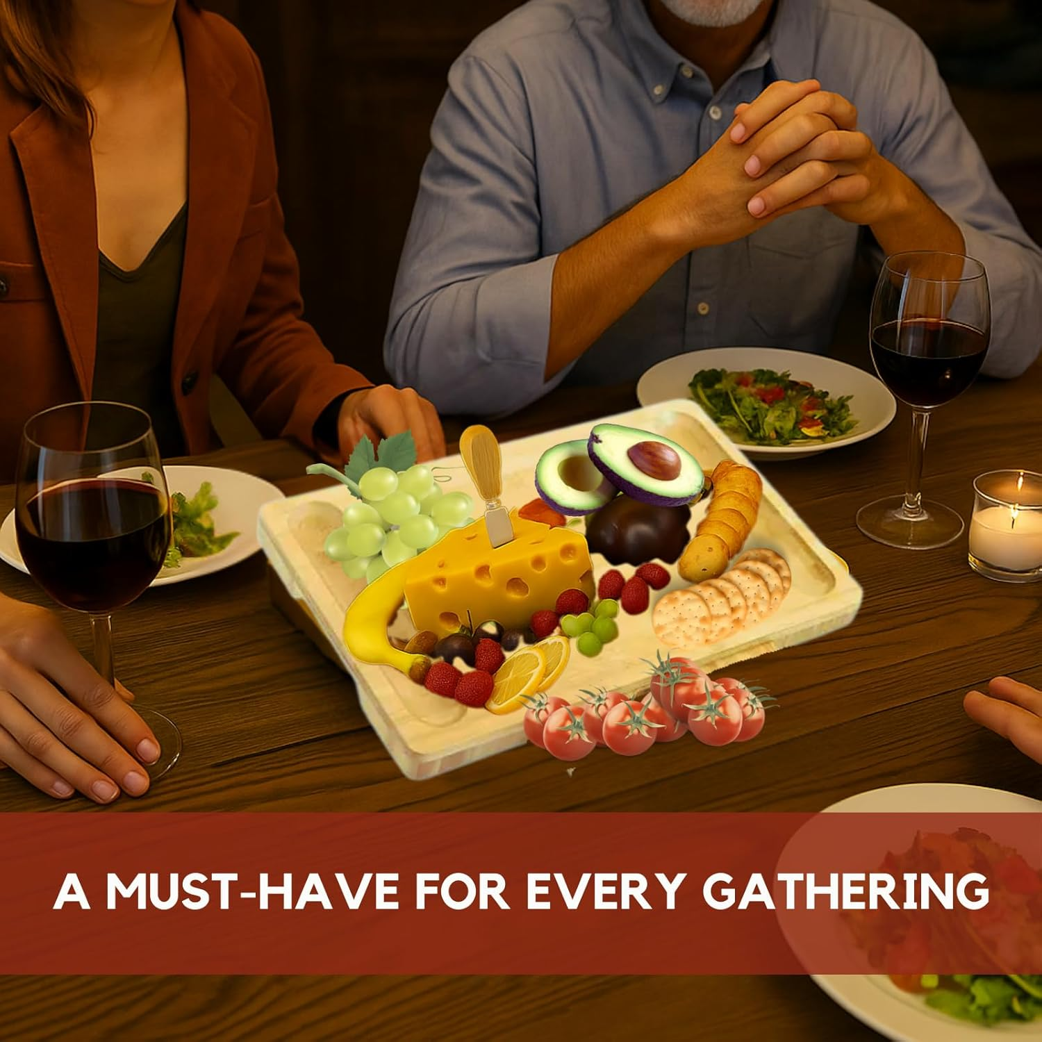 Premium Bamboo Cheese Board Gift Set Large Charcuterie Board with Slide-Out Drawer, Stainless Steel Knives & Accessories Ideal Gift - Housewarming, Weddings, Parties Present for Wife, Mum image number 3