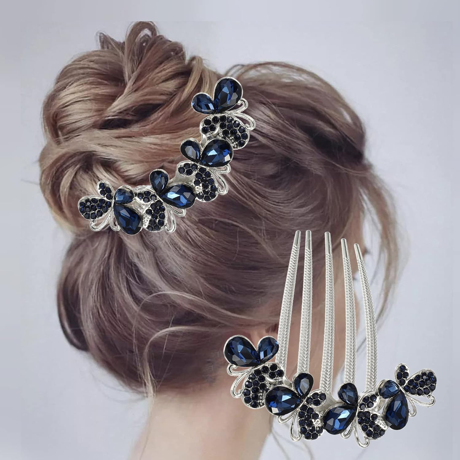 Set of 4 Vintage-Style Crystal Hair Combs &ndash; Elegant Side Hair Clips for Women, Perfect for Updos, Weddings & Special Events image number 6